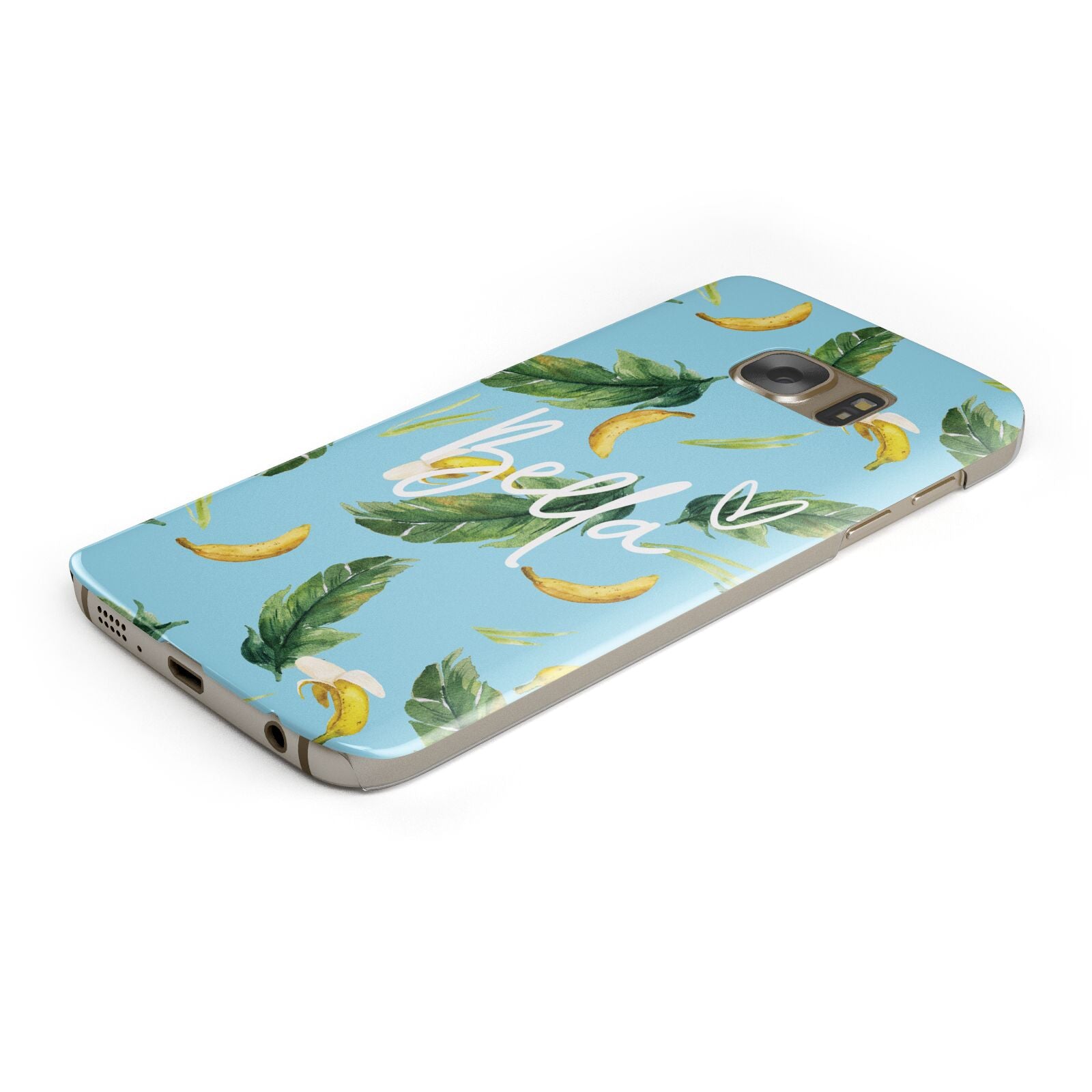 Personalised Blue Banana Tropical Protective Samsung Galaxy Case Angled Image