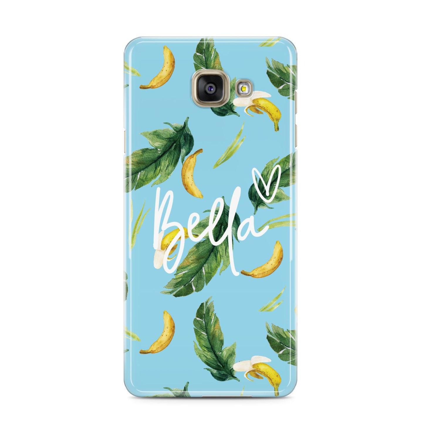 Personalised Blue Banana Tropical Samsung Galaxy A3 2016 Case on gold phone