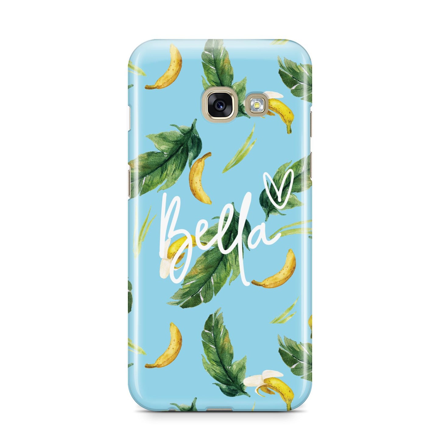 Personalised Blue Banana Tropical Samsung Galaxy A3 2017 Case on gold phone