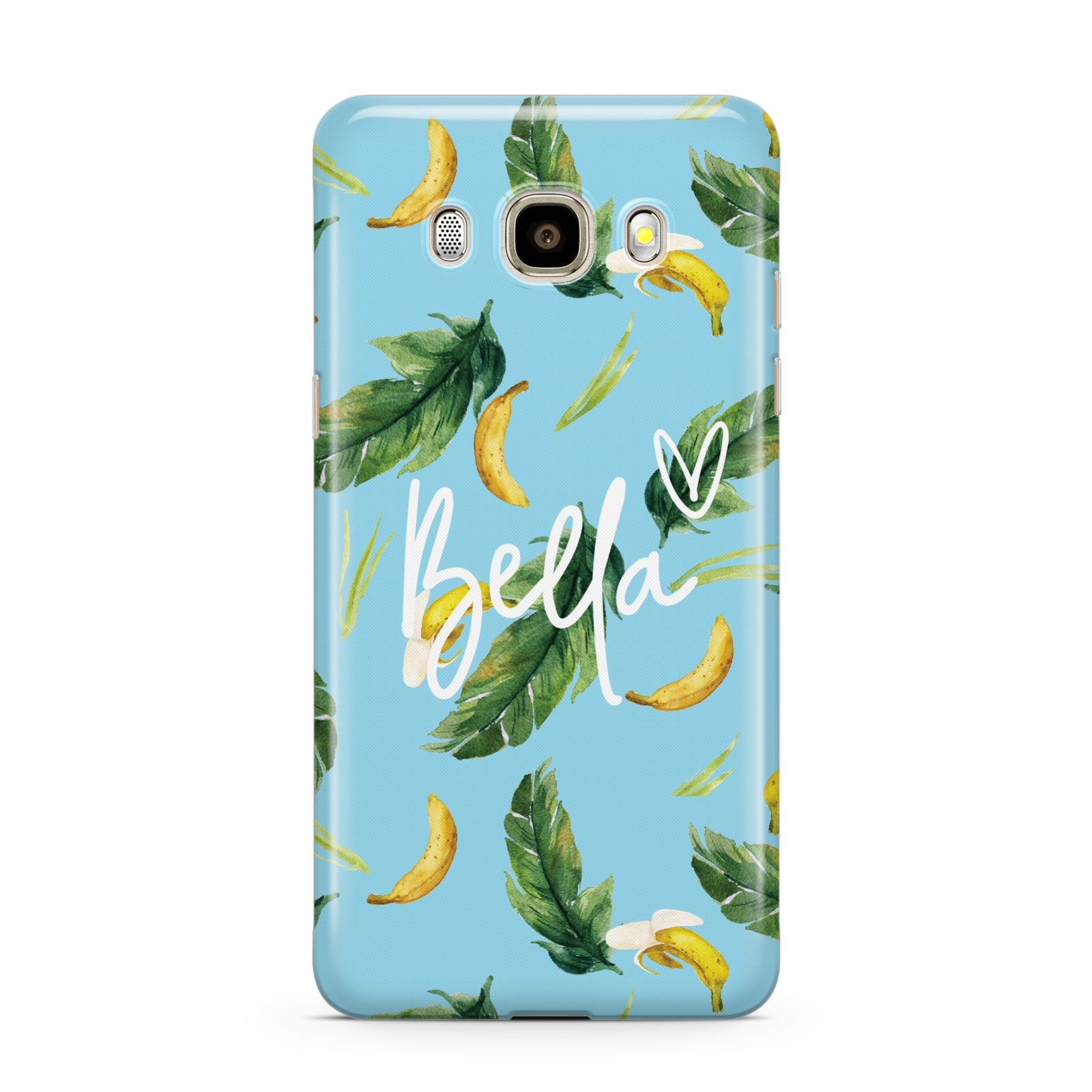 Personalised Blue Banana Tropical Samsung Galaxy J7 2016 Case on gold phone