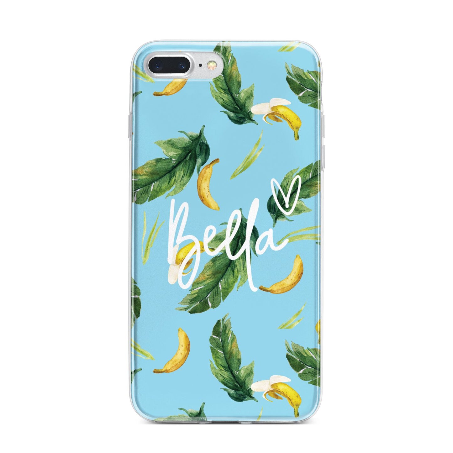 Personalised Blue Banana Tropical iPhone 7 Plus Bumper Case on Silver iPhone