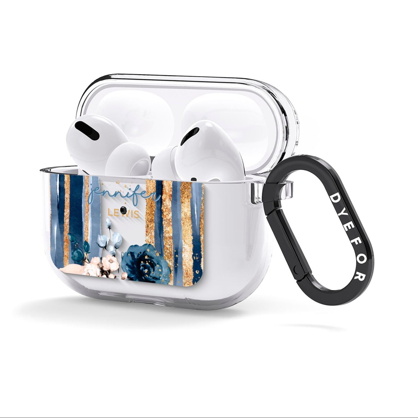 Personalised Blue Gold Name AirPods Clear Case 3rd Gen Side Image