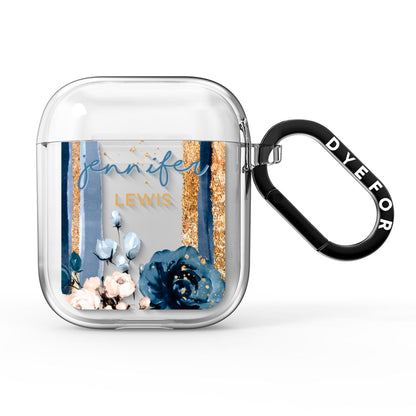Personalised Blue Gold Name AirPods Clear Case