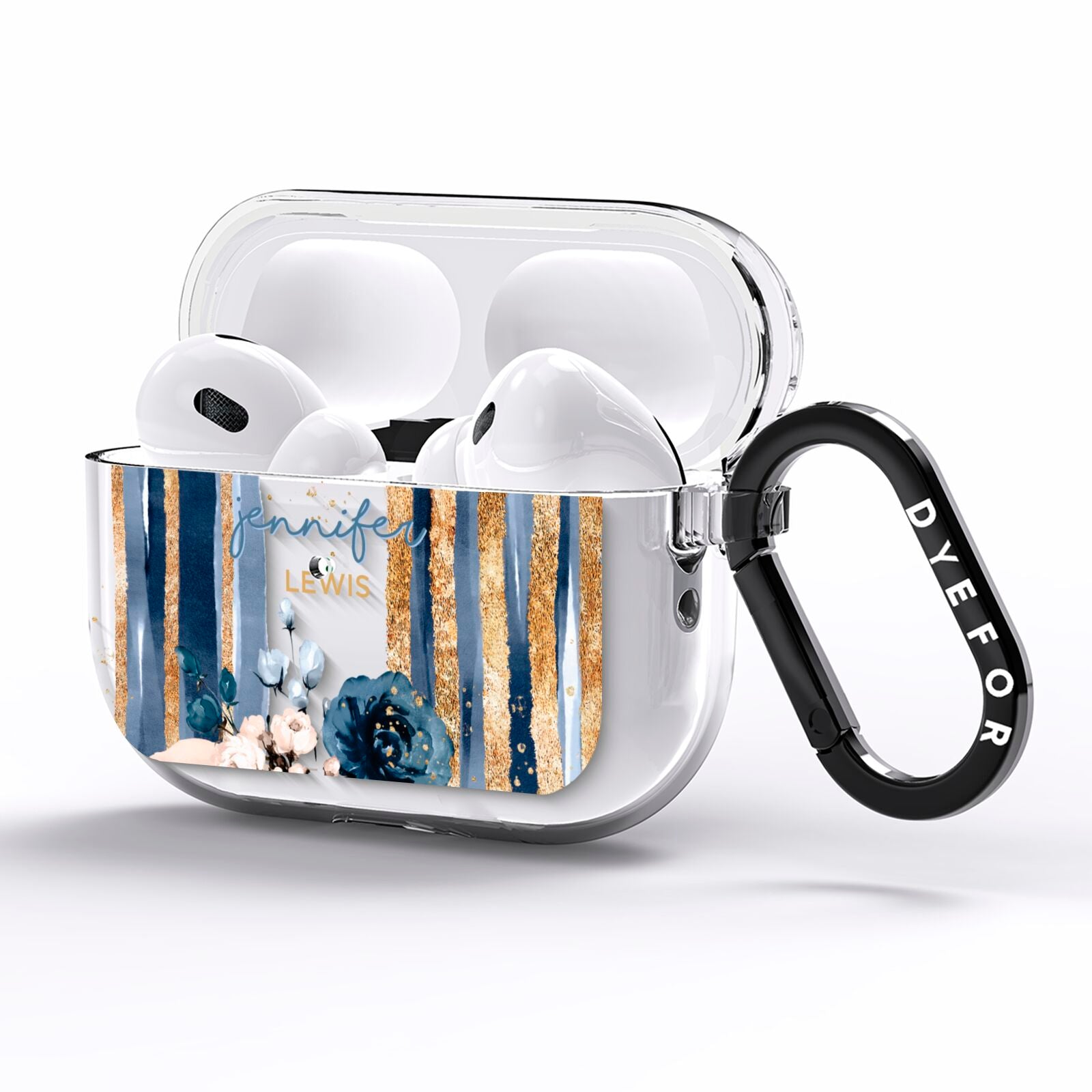 Personalised Blue Gold Name AirPods Pro Clear Case Side Image