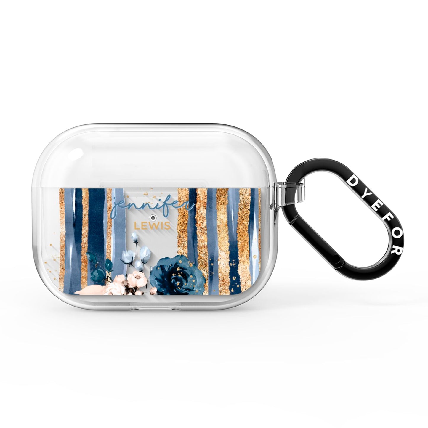 Personalised Blue Gold Name AirPods Pro Clear Case