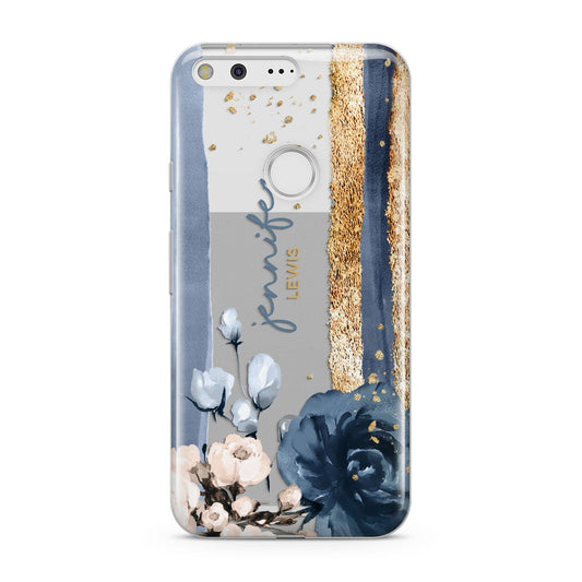 Personalised Blue Gold Name Google Pixel Case