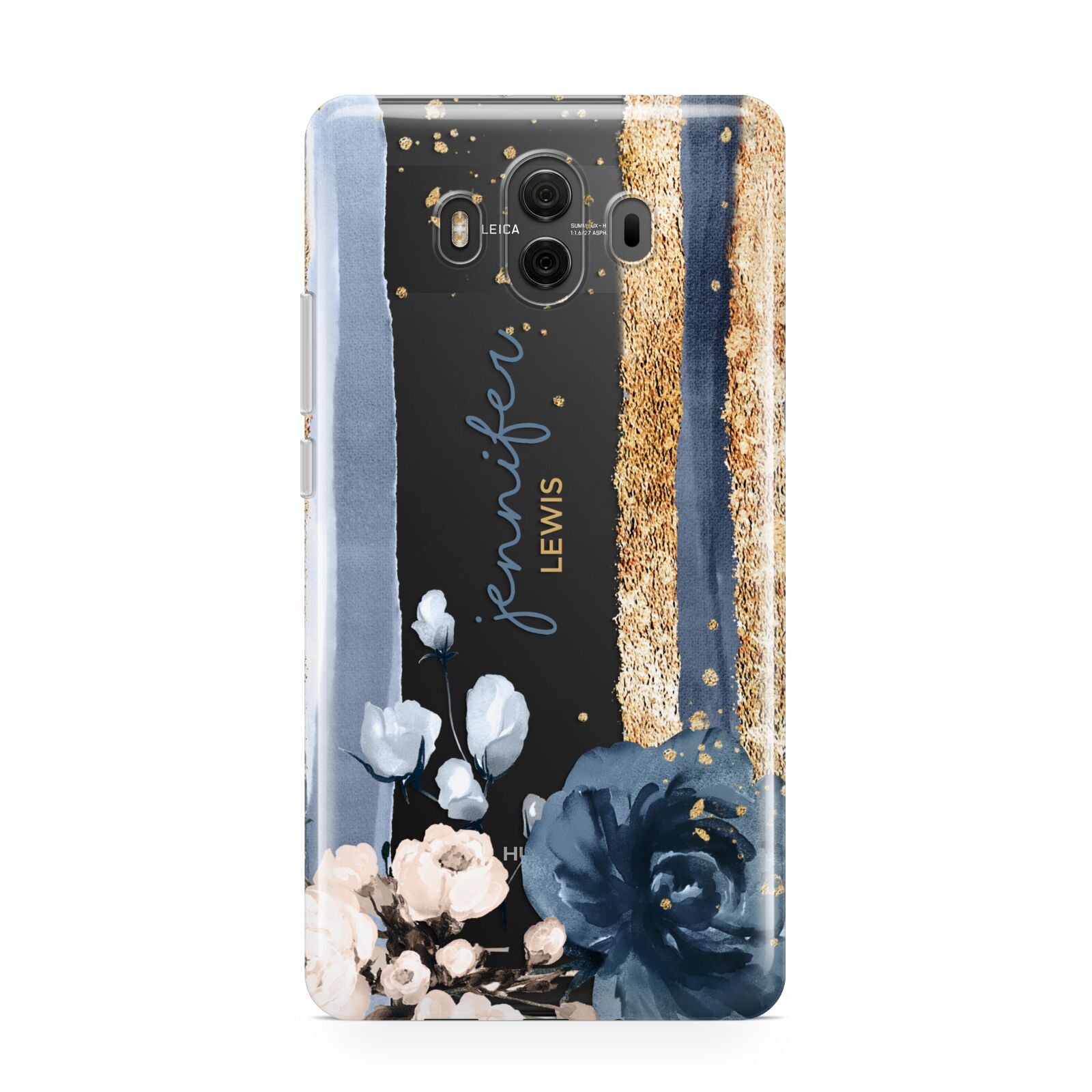 Personalised Blue Gold Name Huawei Mate 10 Protective Phone Case