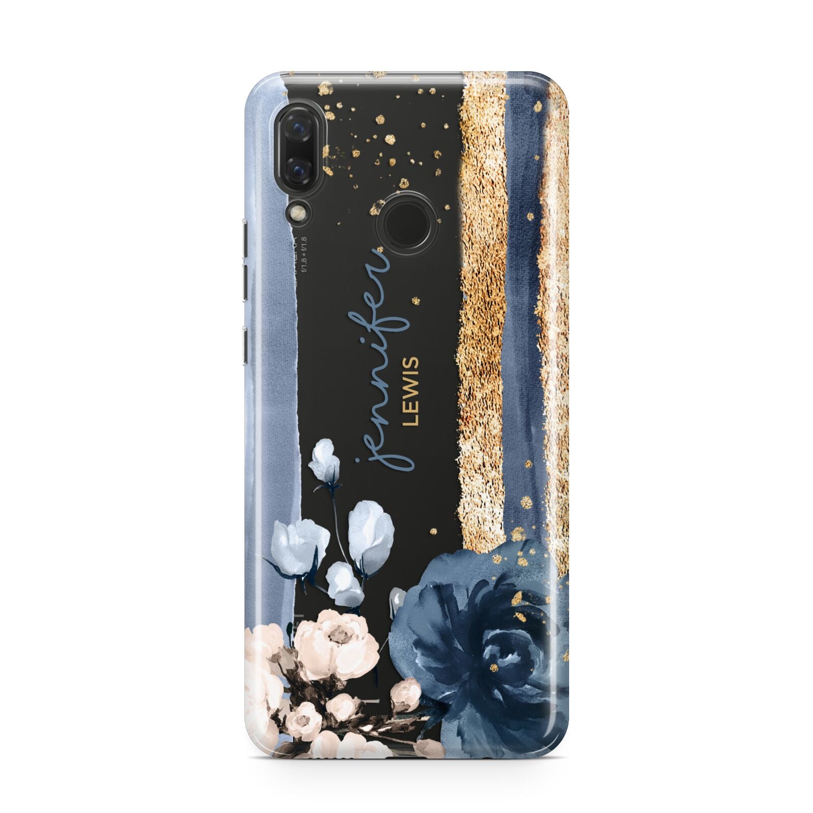 Personalised Blue Gold Name Huawei Nova 3 Phone Case