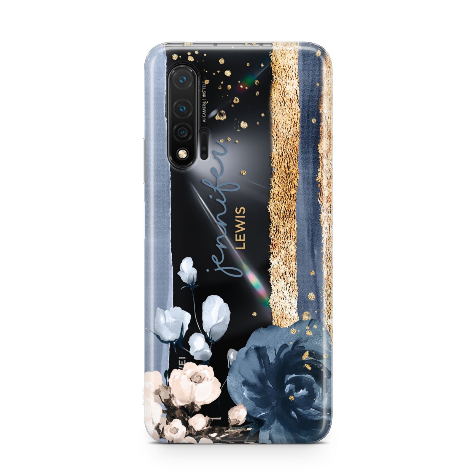 Personalised Blue Gold Name Huawei Nova 6 Phone Case