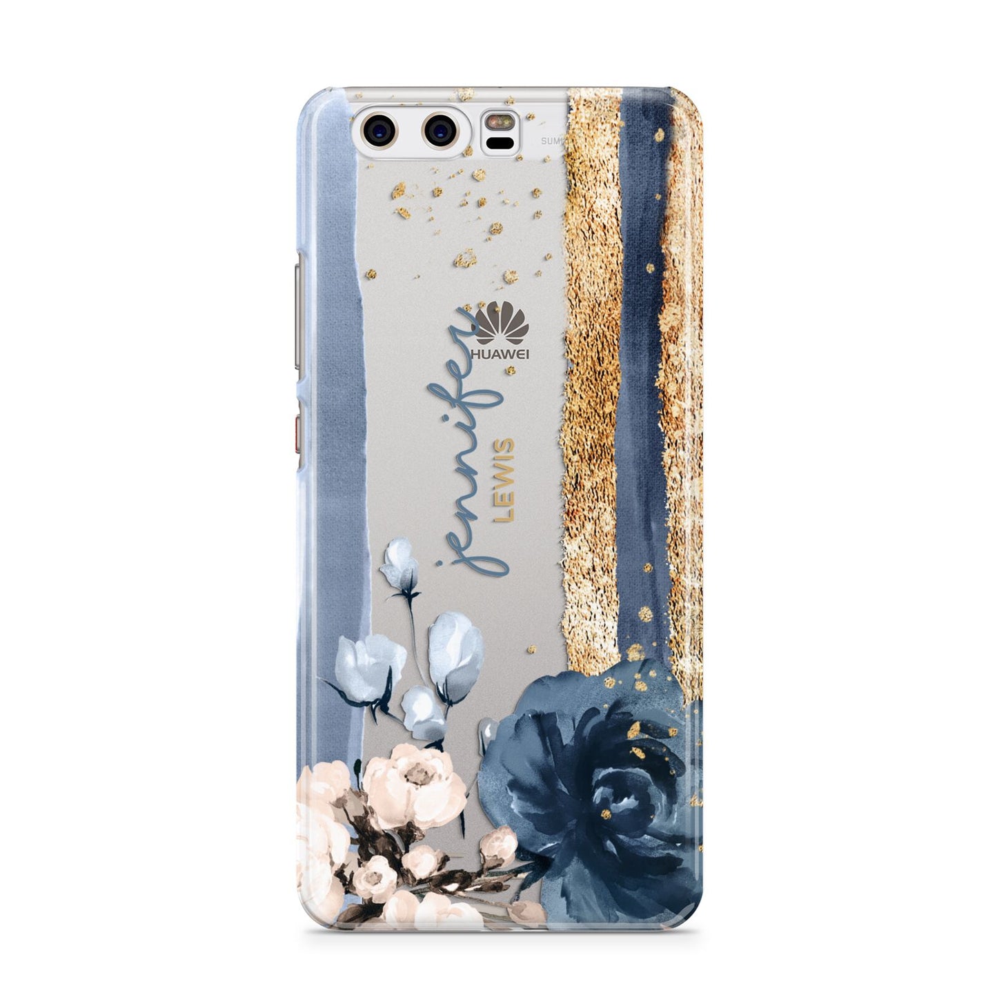 Personalised Blue Gold Name Huawei P10 Phone Case