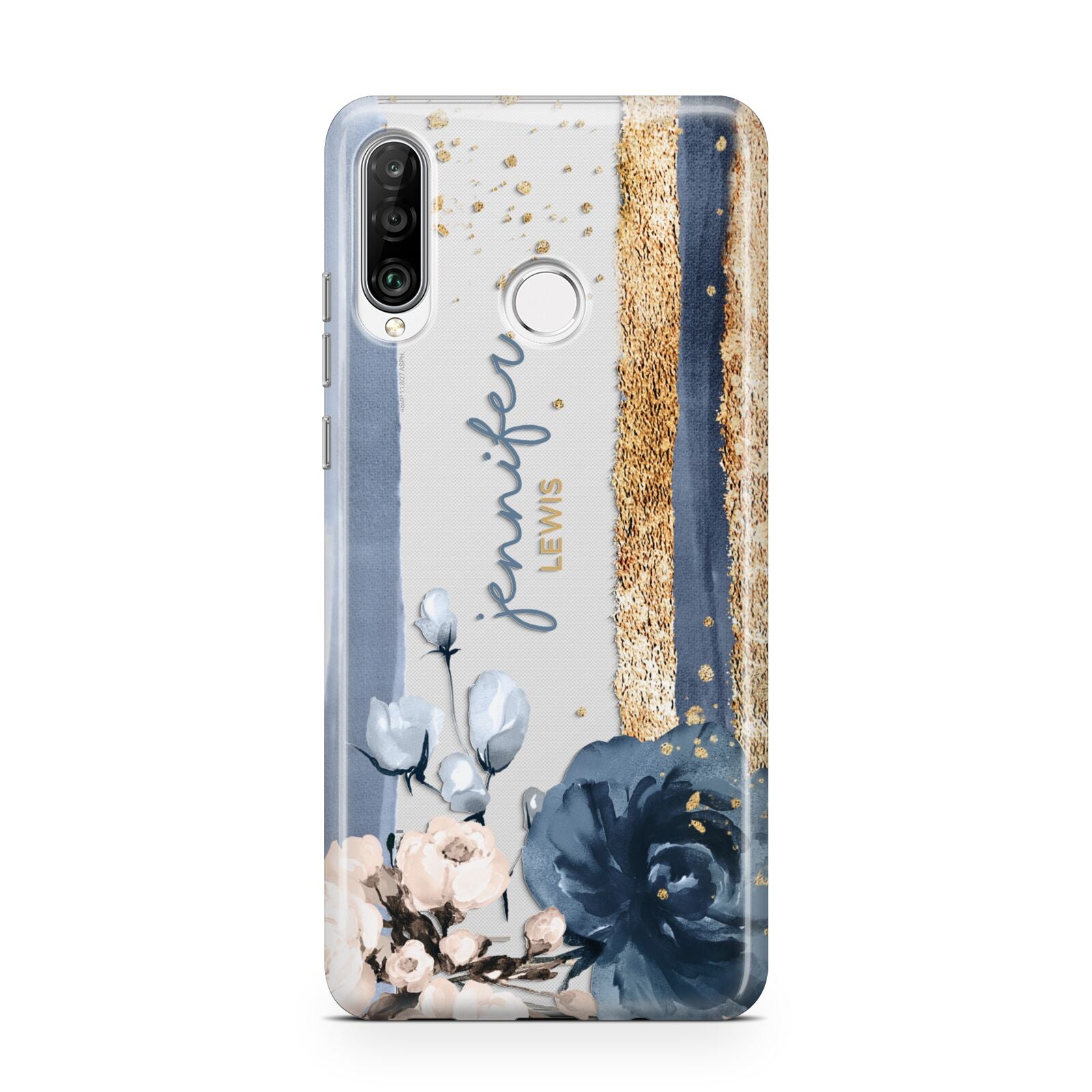 Personalised Blue Gold Name Huawei P30 Lite Phone Case