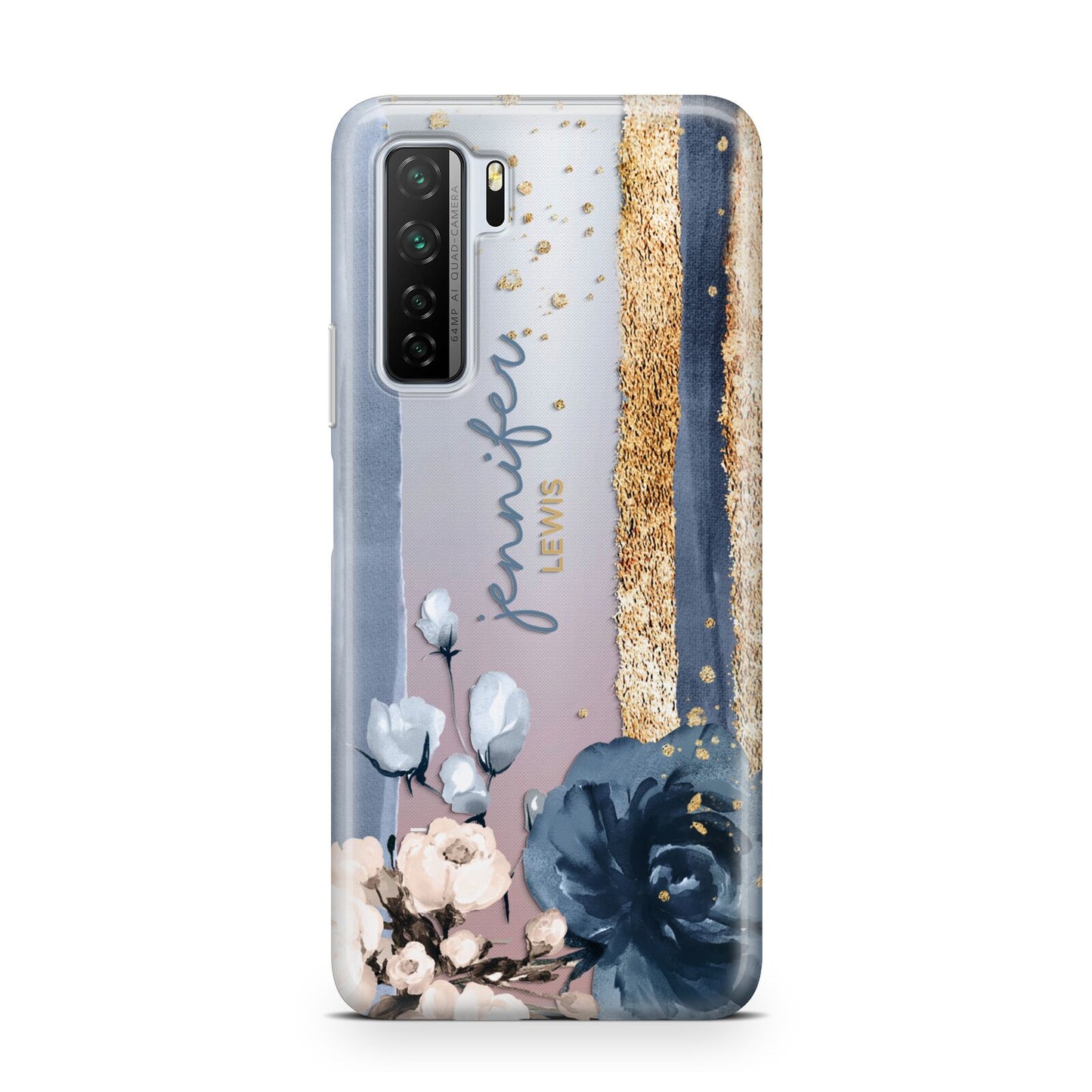 Personalised Blue Gold Name Huawei P40 Lite 5G Phone Case