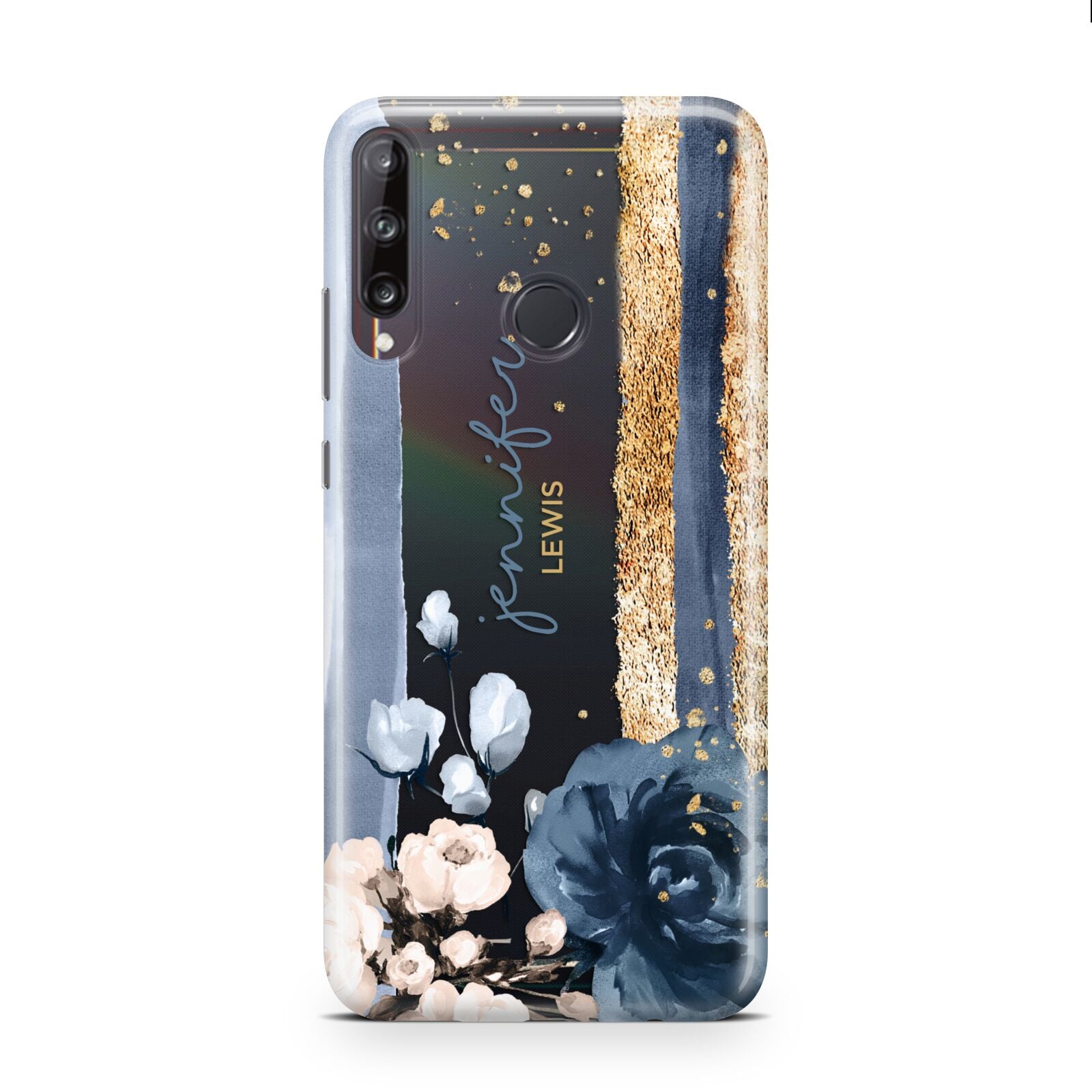 Personalised Blue Gold Name Huawei P40 Lite E Phone Case