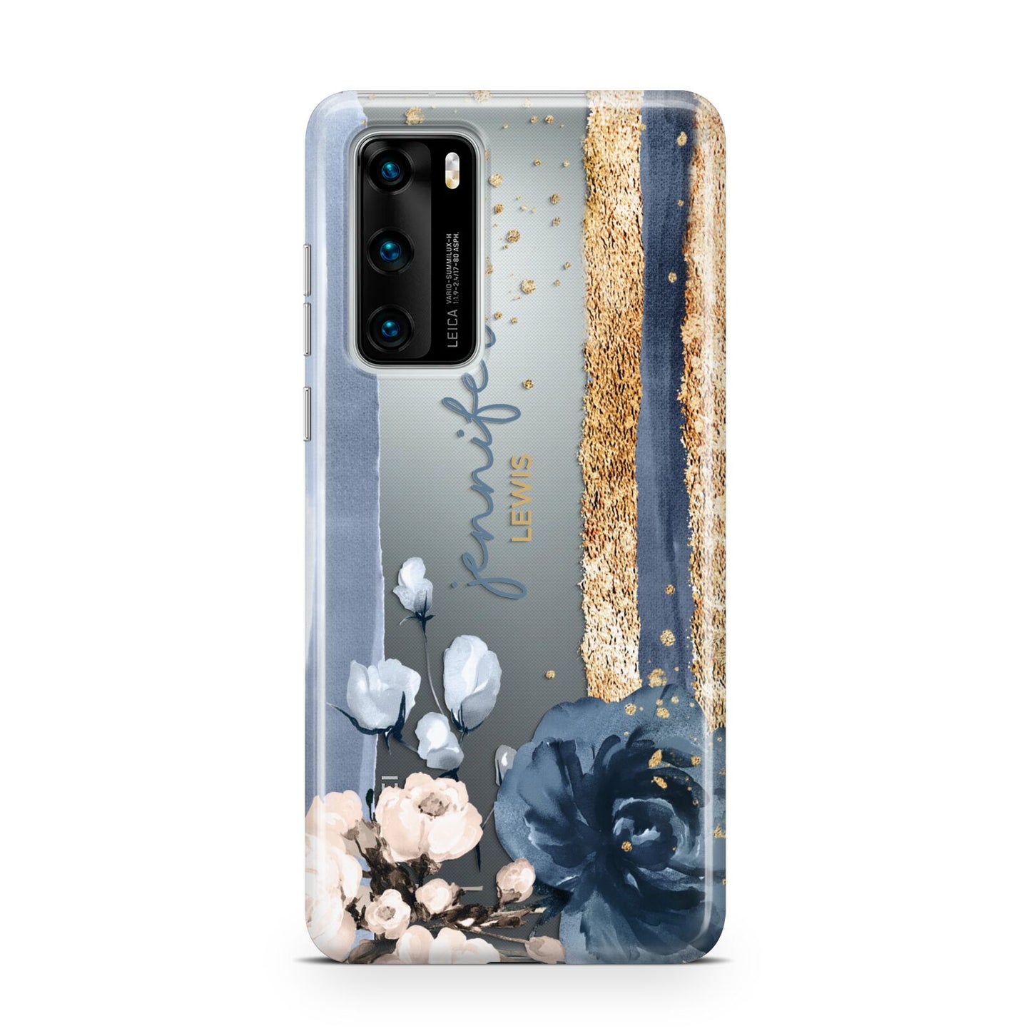 Personalised Blue Gold Name Huawei P40 Phone Case