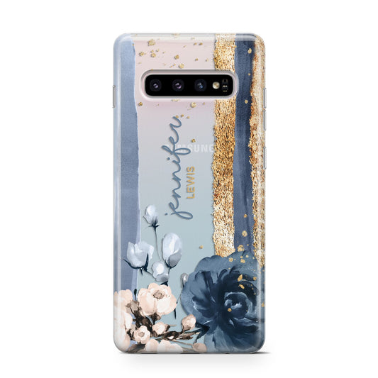 Personalised Blue Gold Name Protective Samsung Galaxy Case