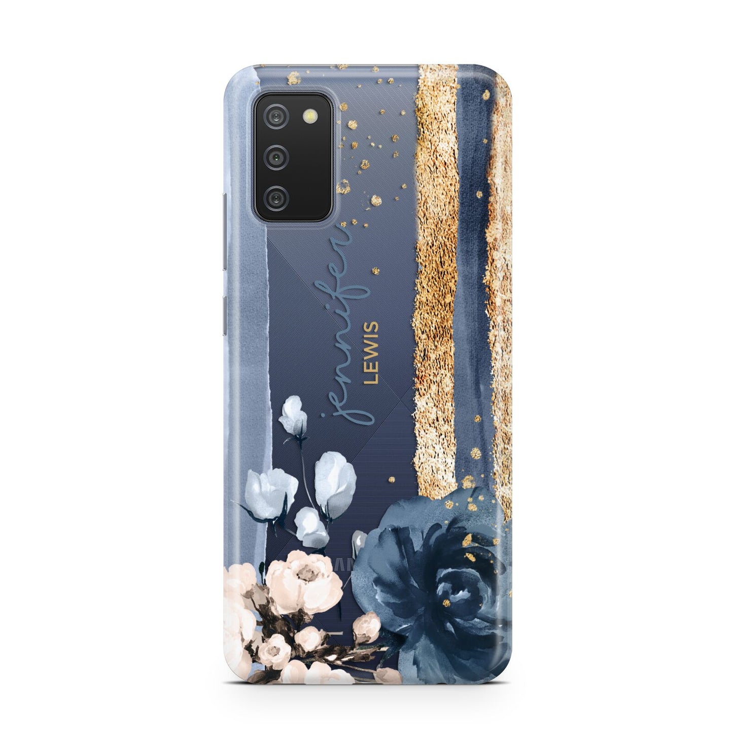 Personalised Blue Gold Name Samsung A02s Case