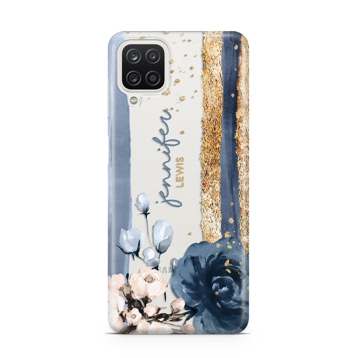 Personalised Blue Gold Name Samsung A12 Case