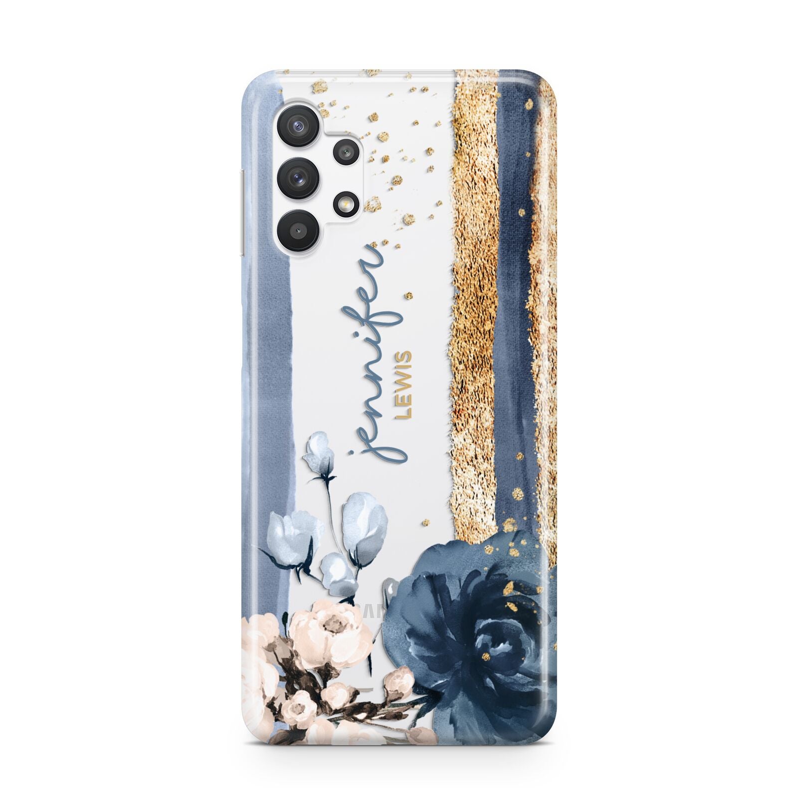 Personalised Blue Gold Name Samsung A32 5G Case