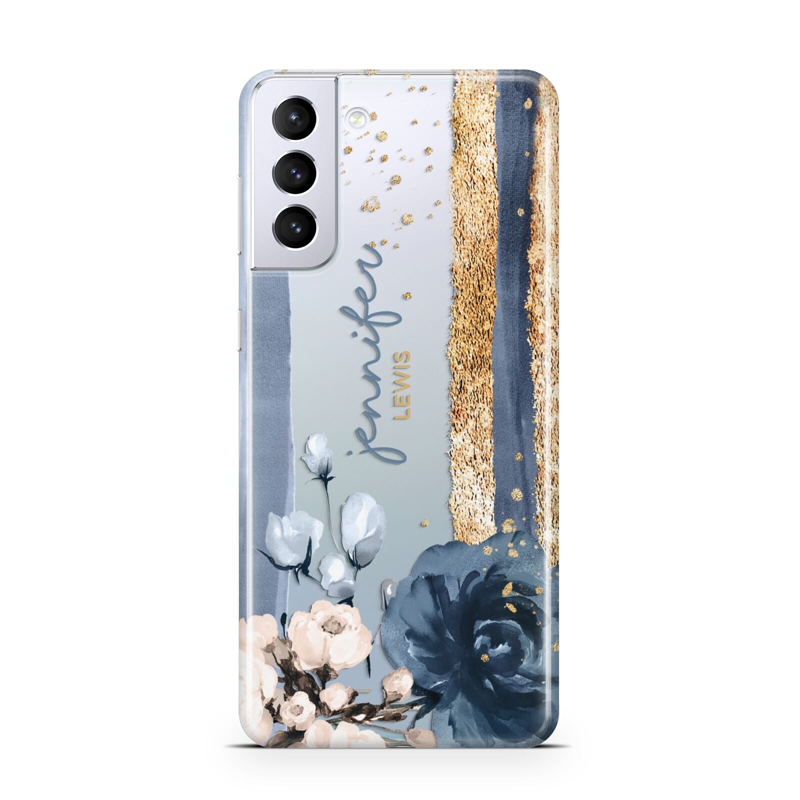 Personalised Blue Gold Name Samsung S21 Plus Case