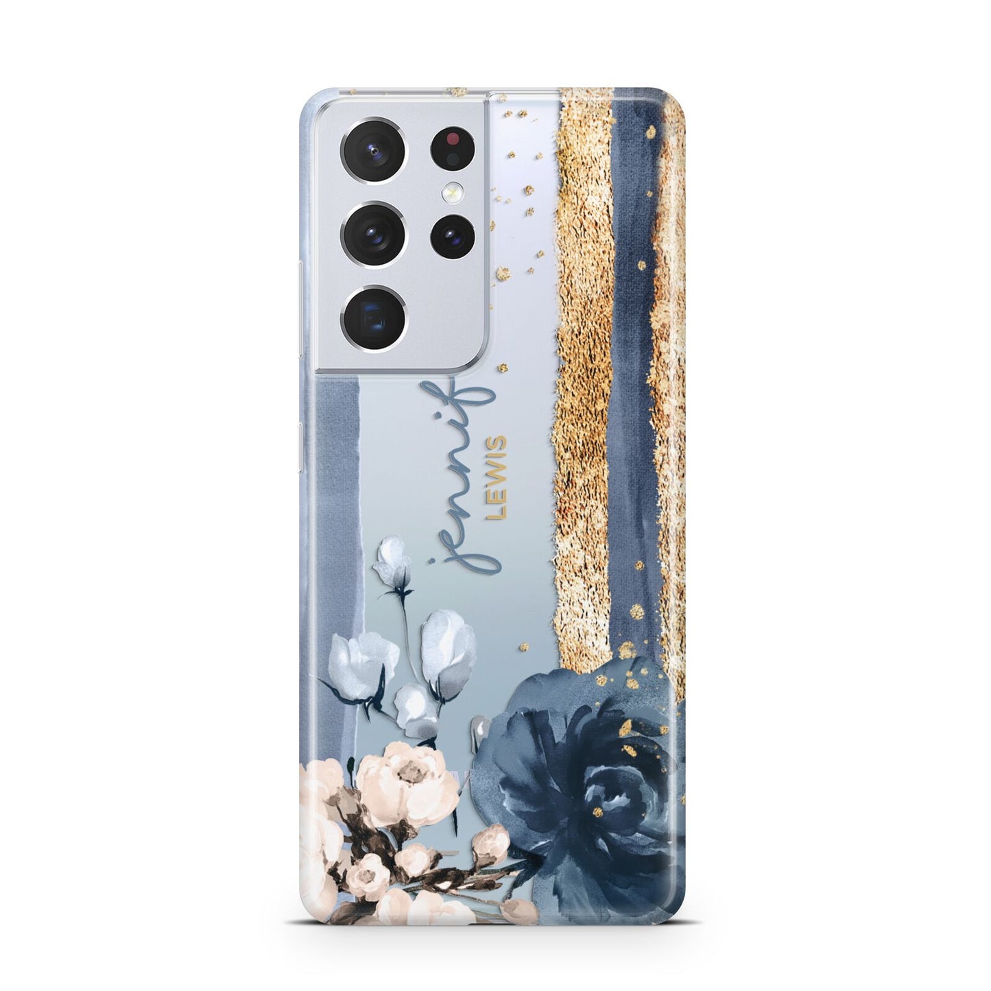 Personalised Blue Gold Name Samsung S21 Ultra Case