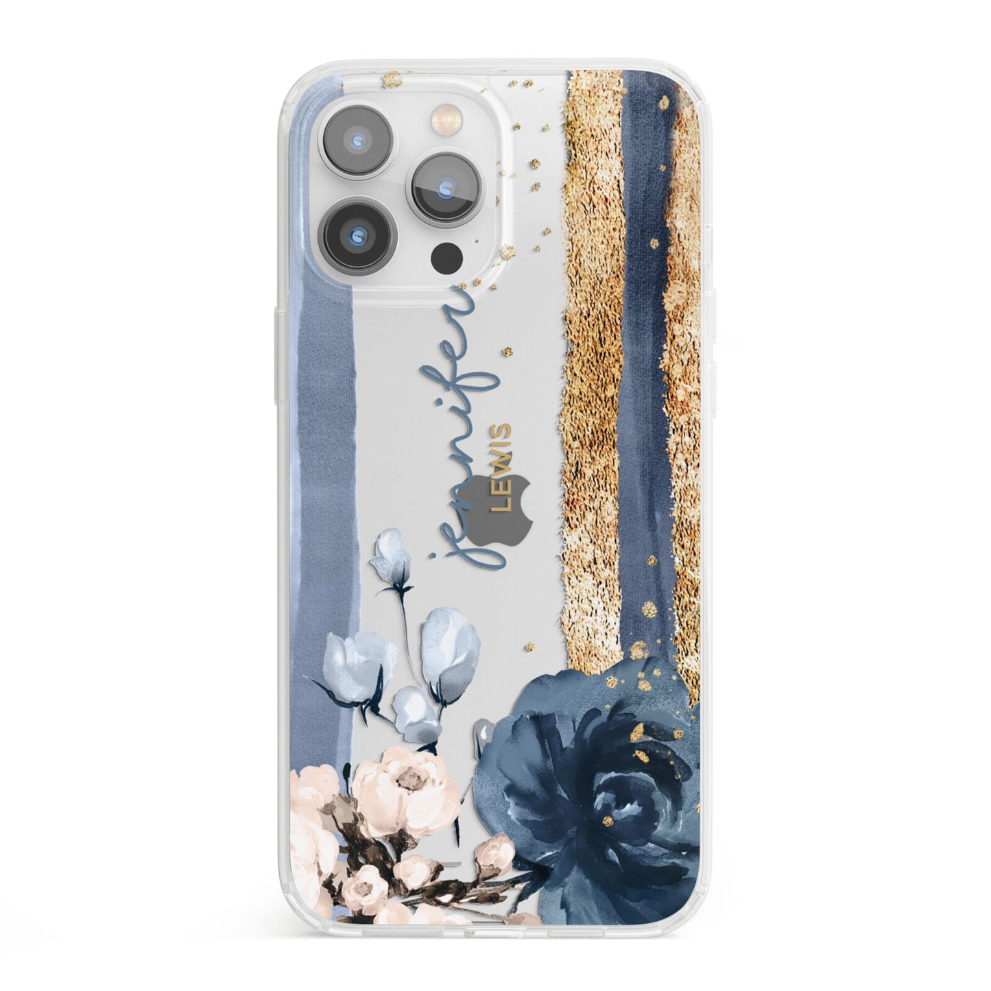 Personalised Blue Gold Name iPhone 13 Pro Max Clear Bumper Case