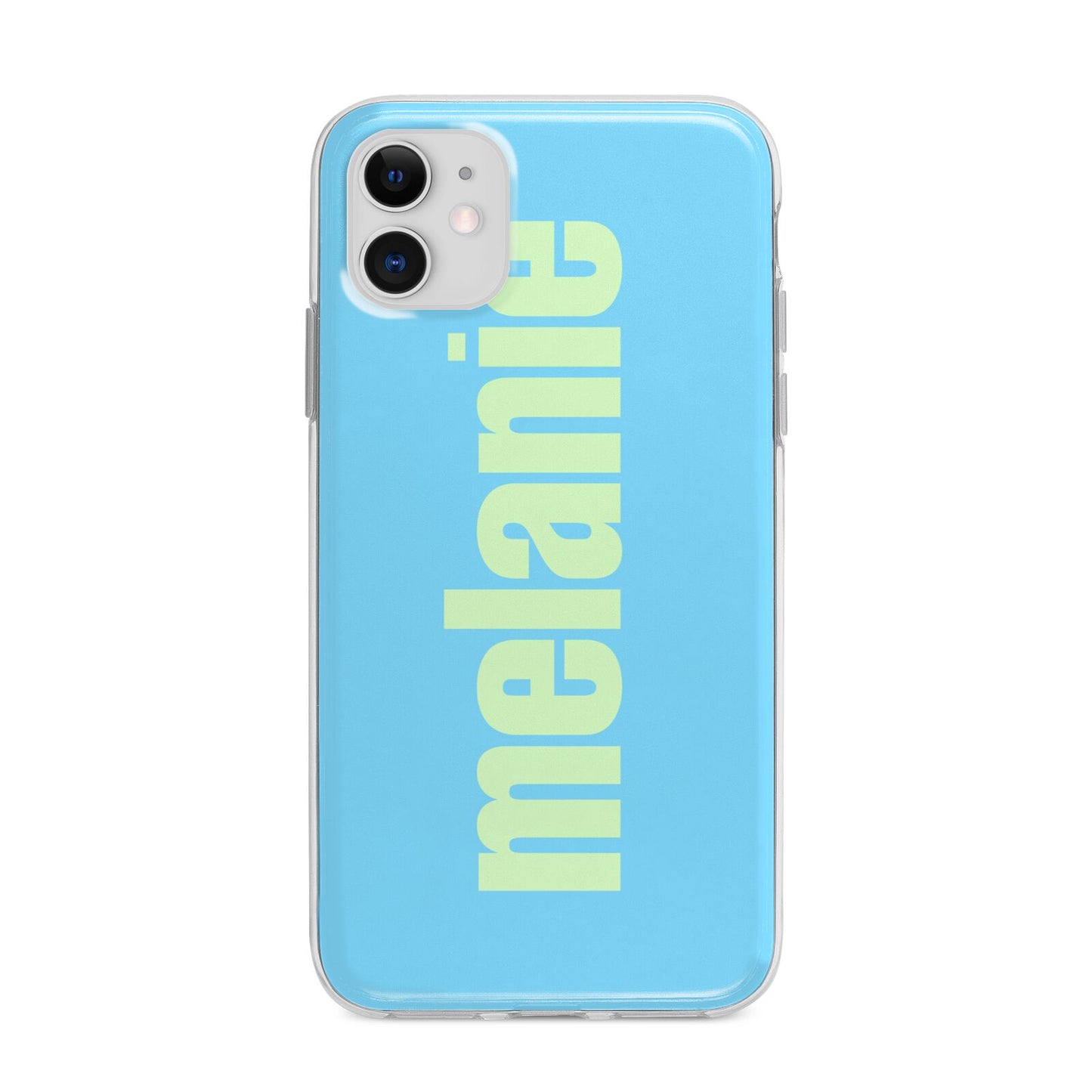 Personalised Blue Green Name Apple iPhone 11 in White with Bumper Case