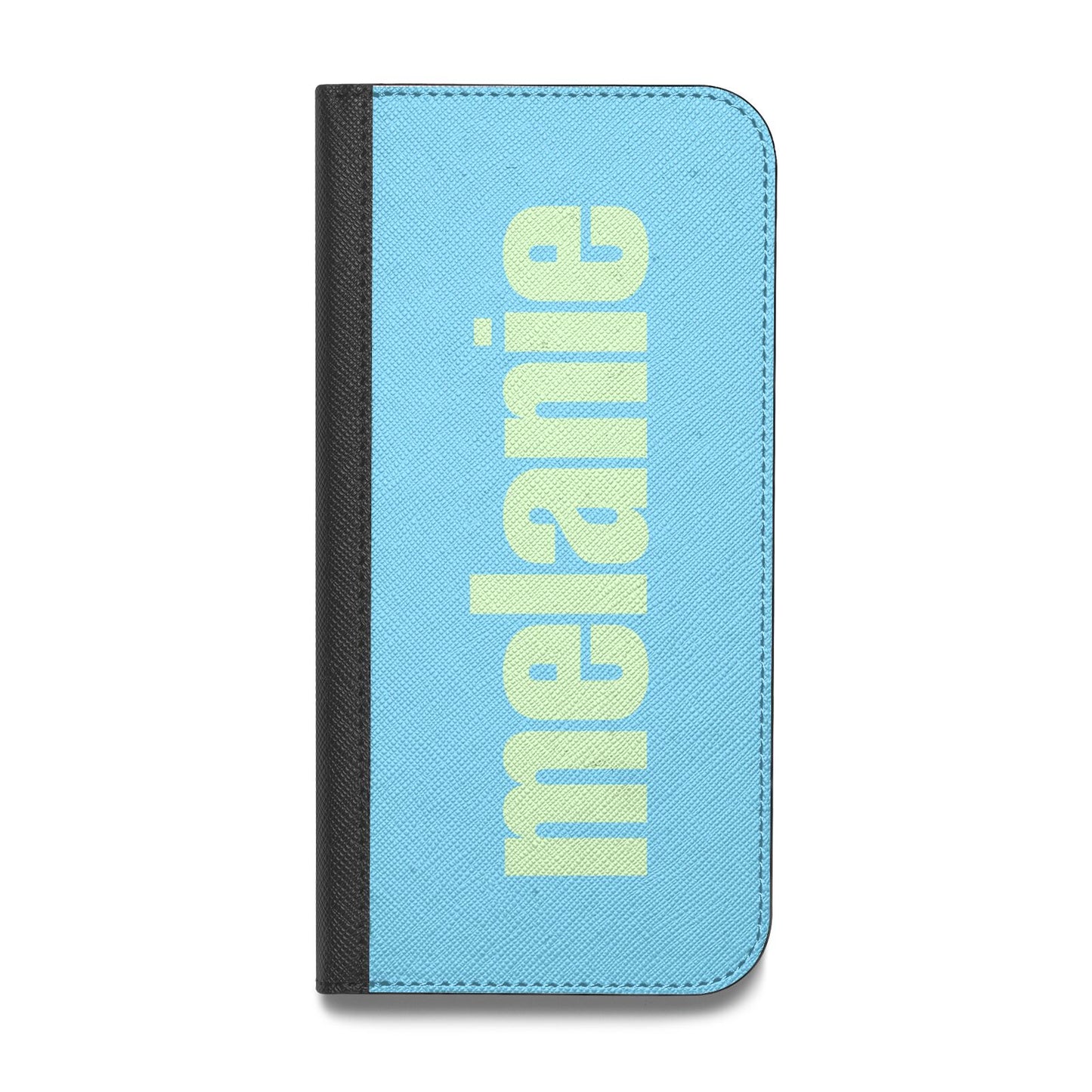 Personalised Blue Green Name Vegan Leather Flip iPhone Case