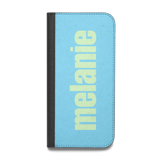 Personalised Blue Green Name Vegan Leather Flip iPhone Case