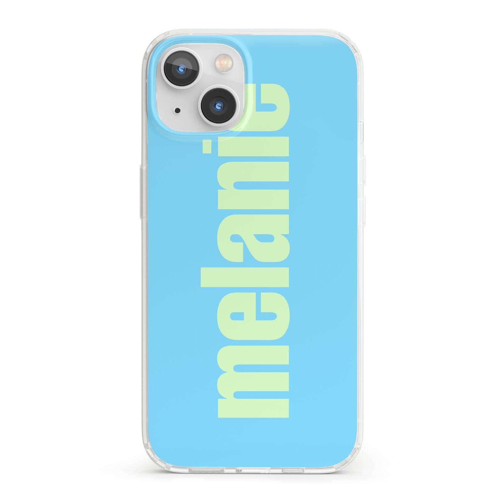 Personalised Blue Green Name iPhone 13 Clear Bumper Case