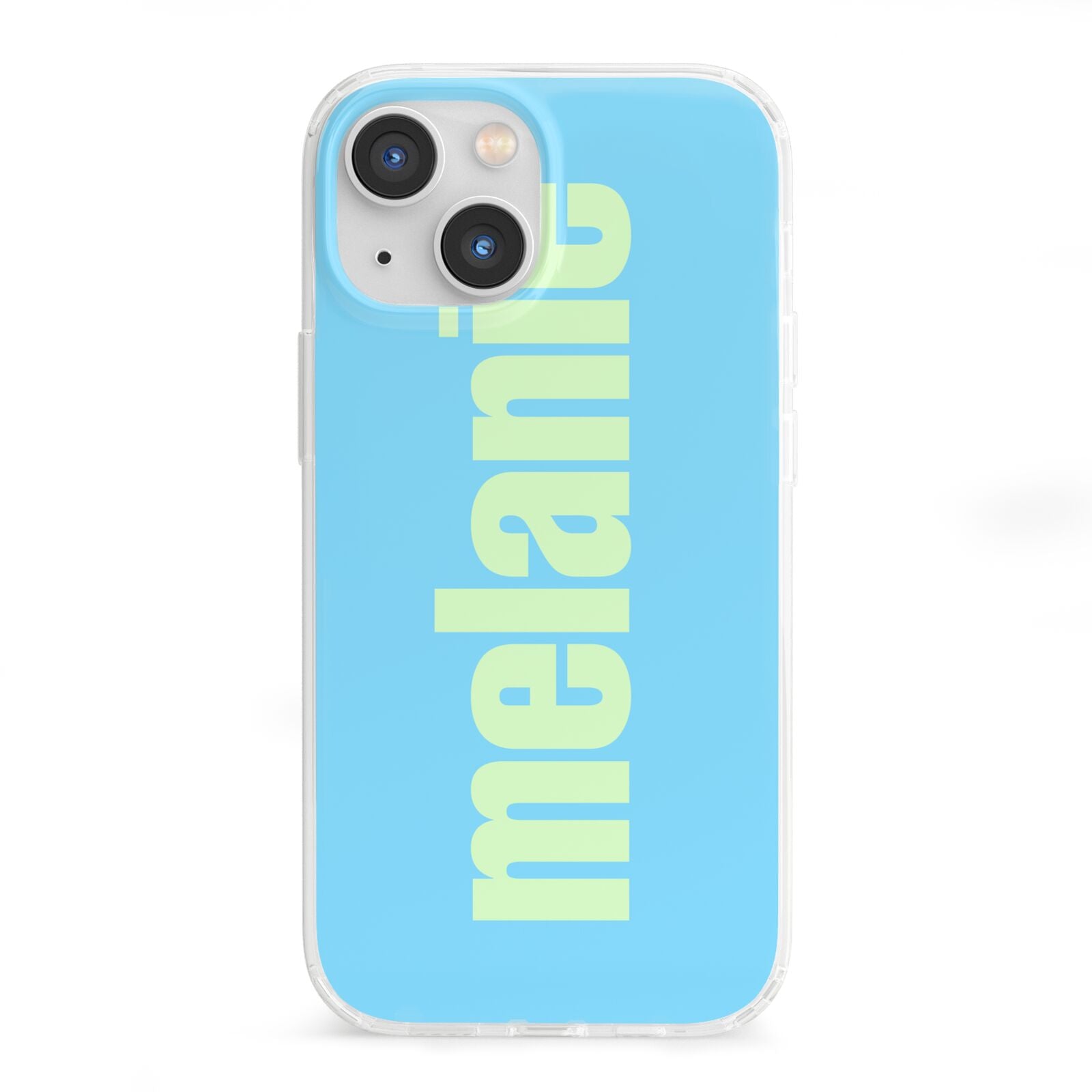 Personalised Blue Green Name iPhone 13 Mini Clear Bumper Case