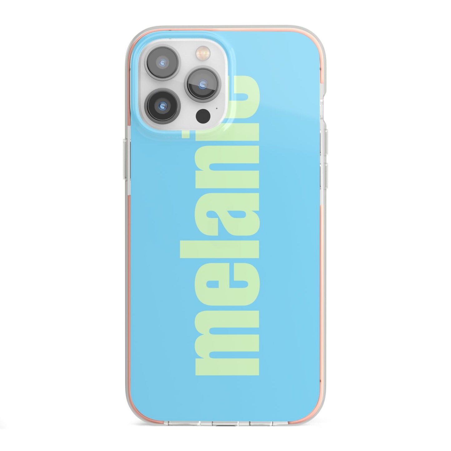 Personalised Blue Green Name iPhone 13 Pro Max TPU Impact Case with Pink Edges