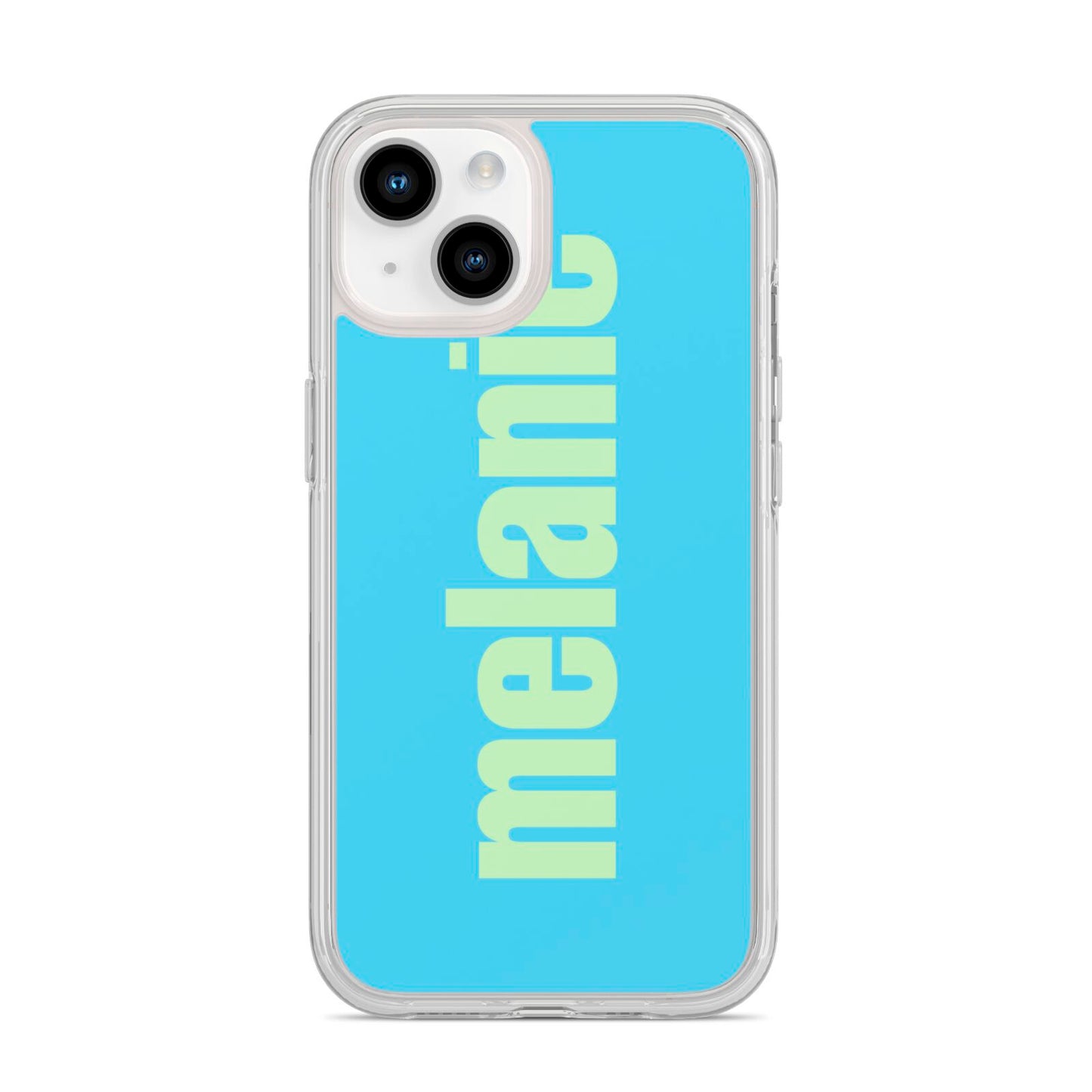 Personalised Blue Green Name iPhone 14 Clear Tough Case Starlight