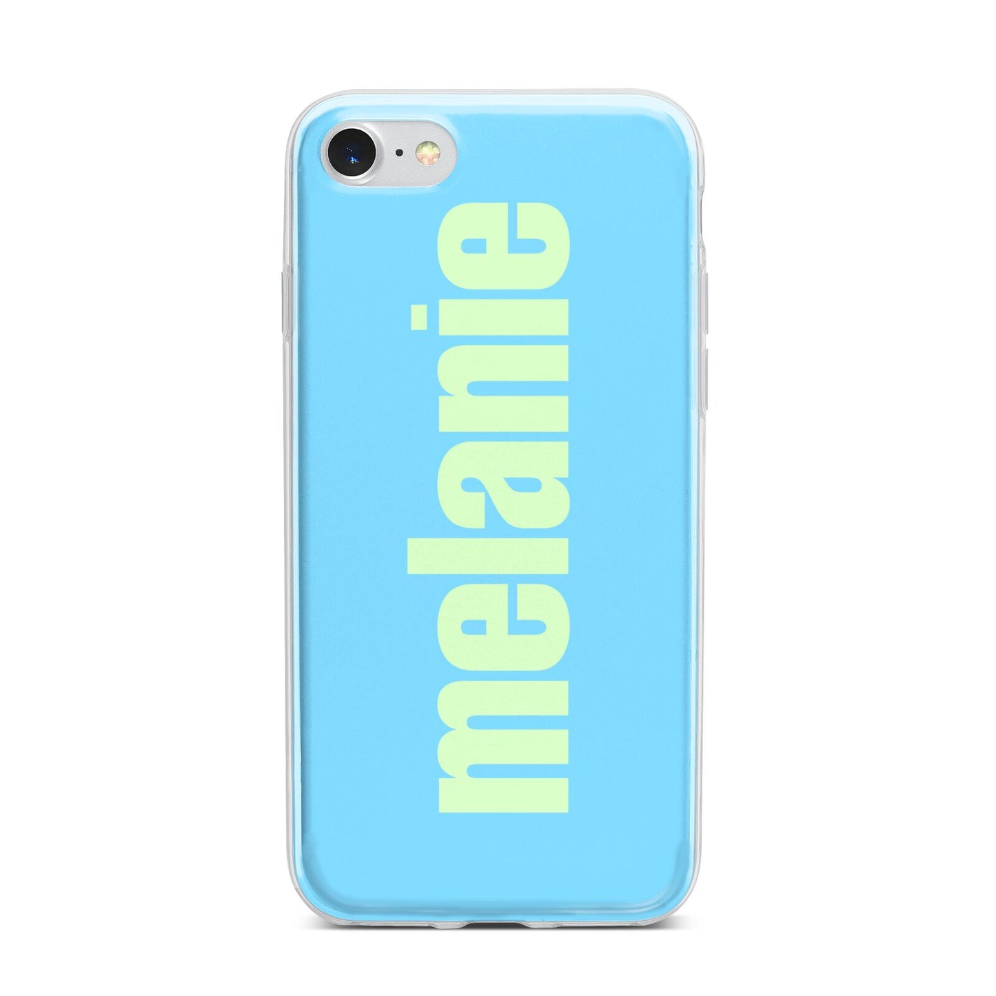 Personalised Blue Green Name iPhone 7 Bumper Case on Silver iPhone