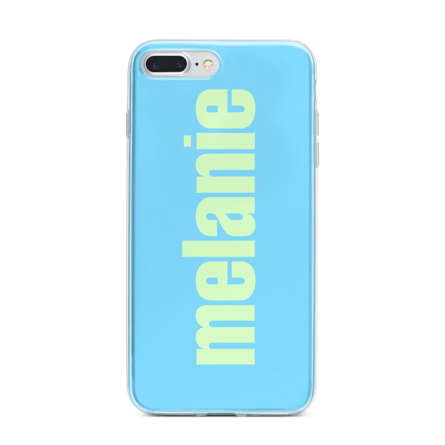 Personalised Blue Green Name iPhone 7 Plus Bumper Case on Silver iPhone