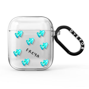 Personalised Blue Hearts AirPods Case