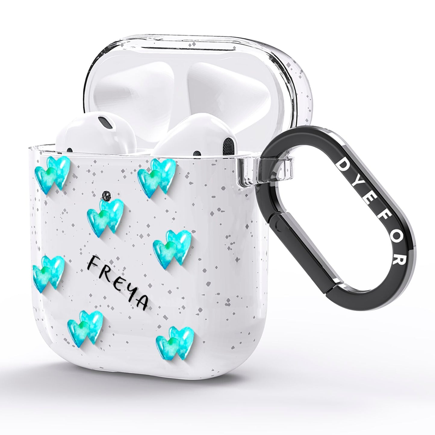 Personalised Blue Hearts AirPods Glitter Case Side Image