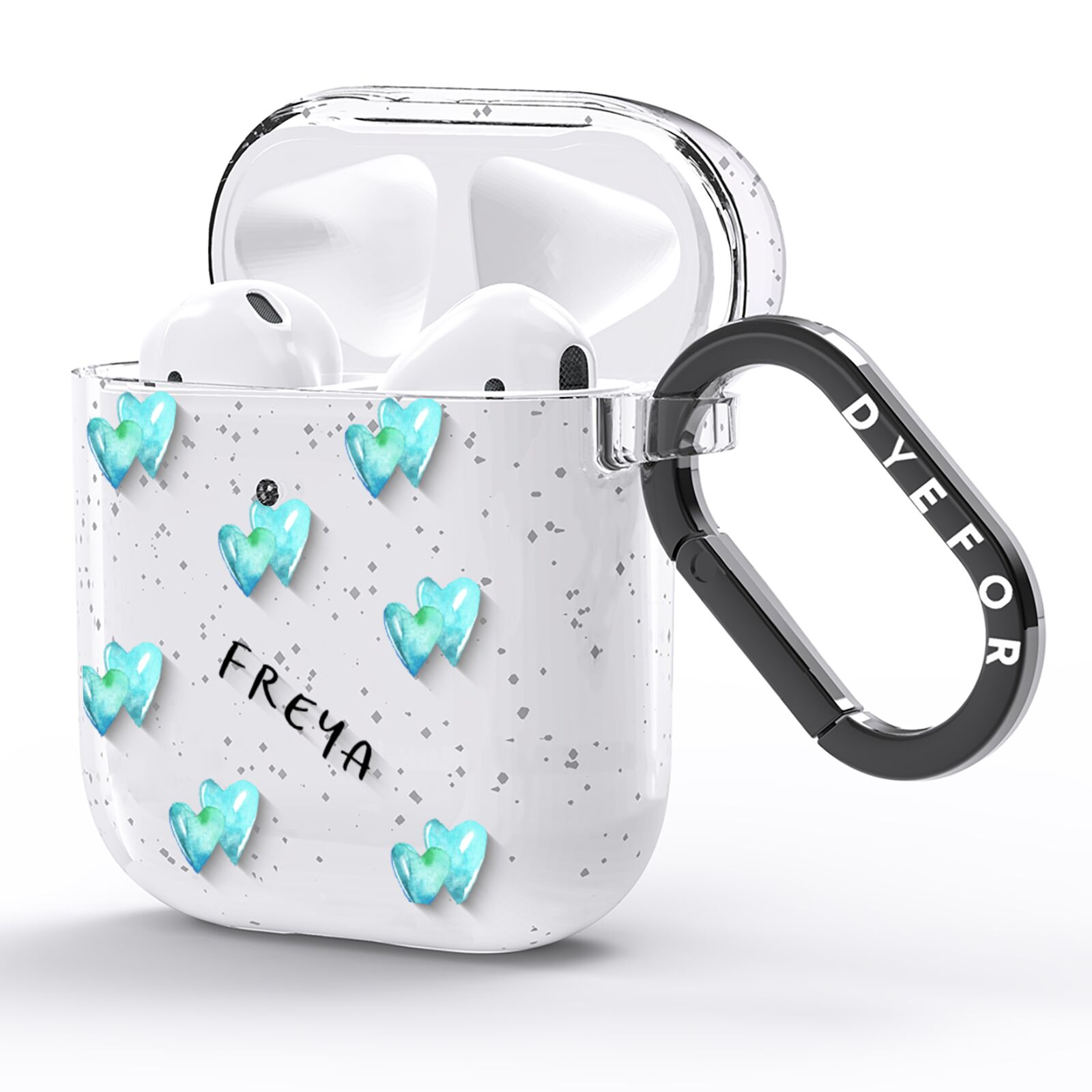 Personalised Blue Hearts AirPods Glitter Case Side Image