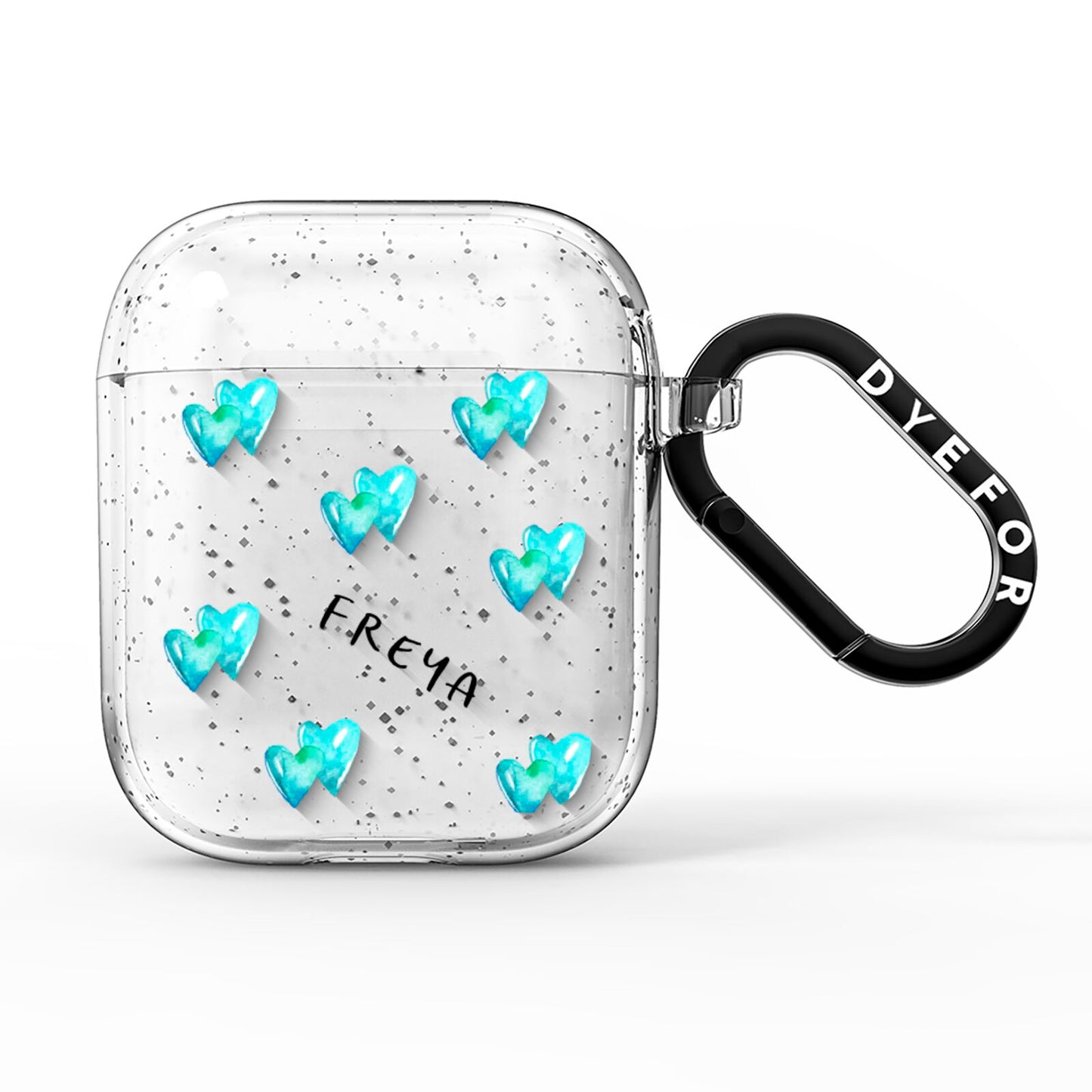 Personalised Blue Hearts AirPods Glitter Case