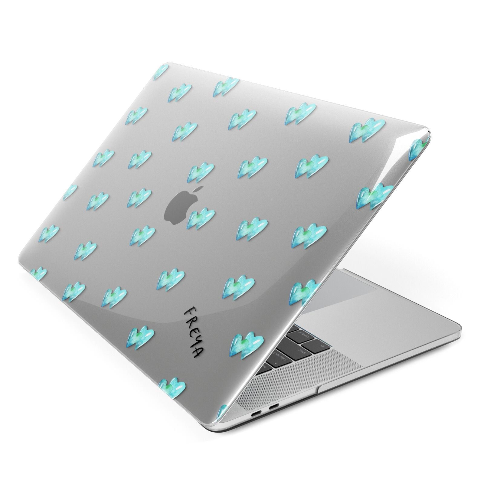 Personalised Blue Hearts Apple MacBook Case Side View