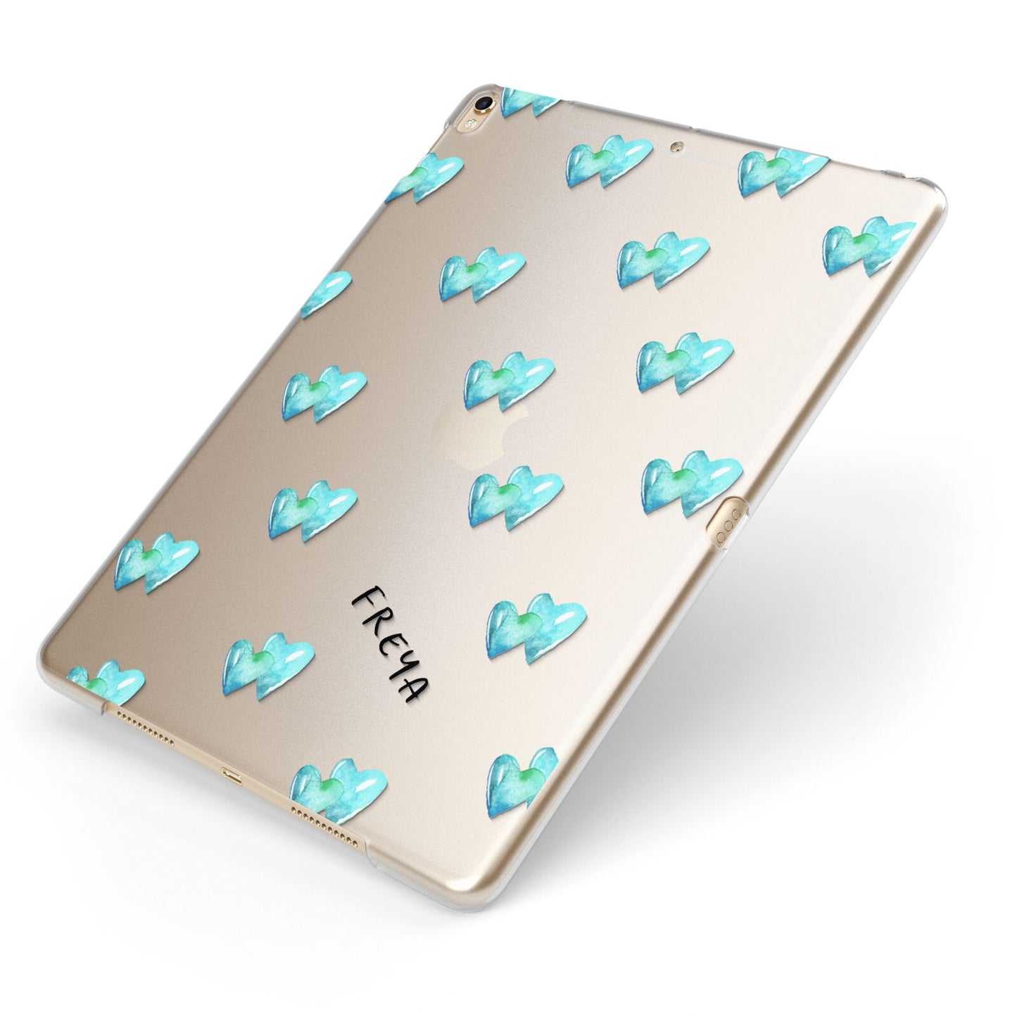 Personalised Blue Hearts Apple iPad Case on Gold iPad Side View