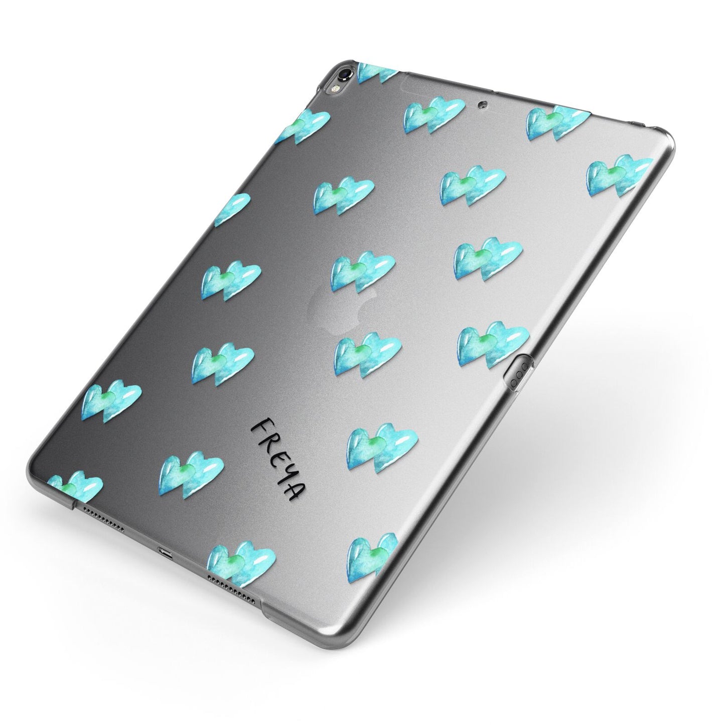 Personalised Blue Hearts Apple iPad Case on Grey iPad Side View