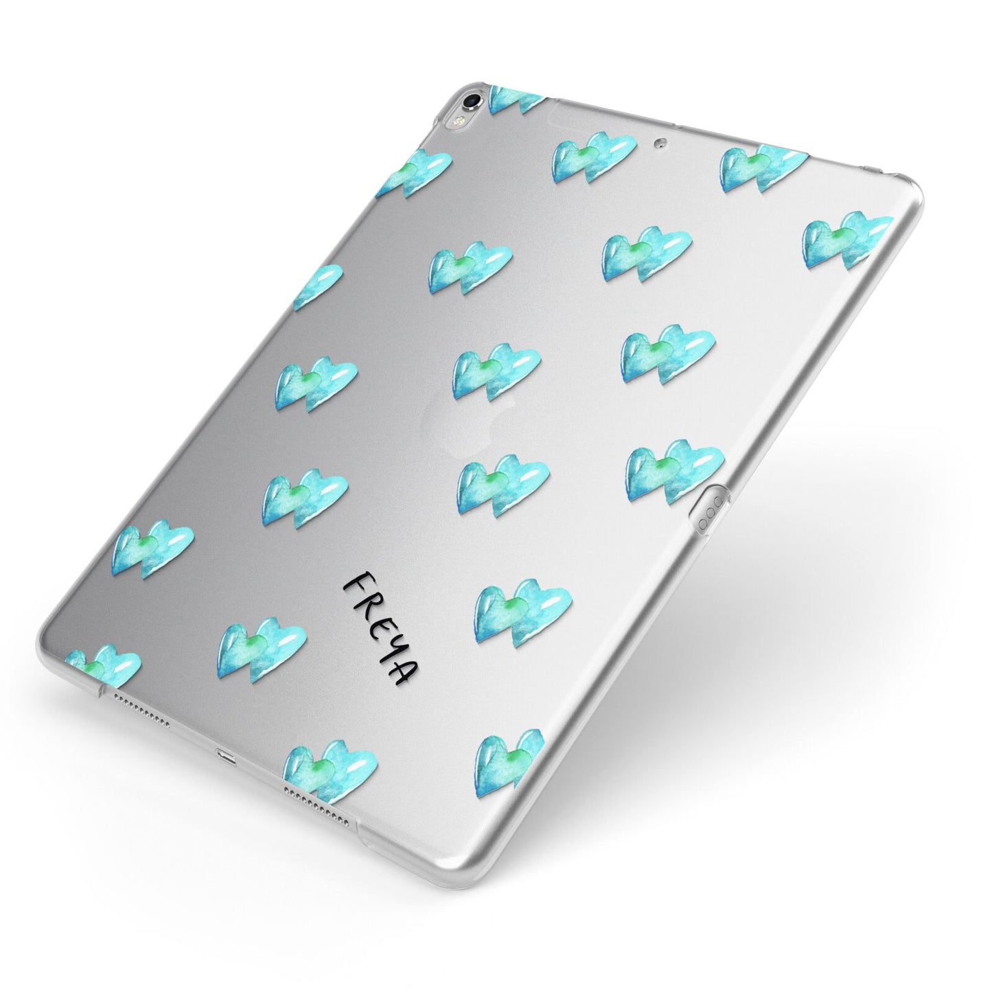 Personalised Blue Hearts Apple iPad Case on Silver iPad Side View