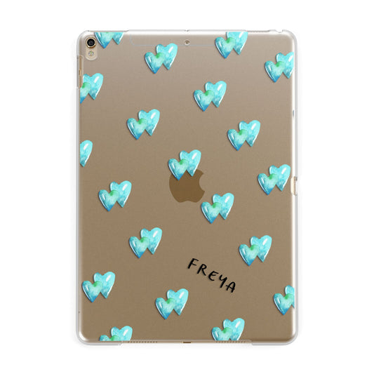 Personalised Blue Hearts Apple iPad Gold Case