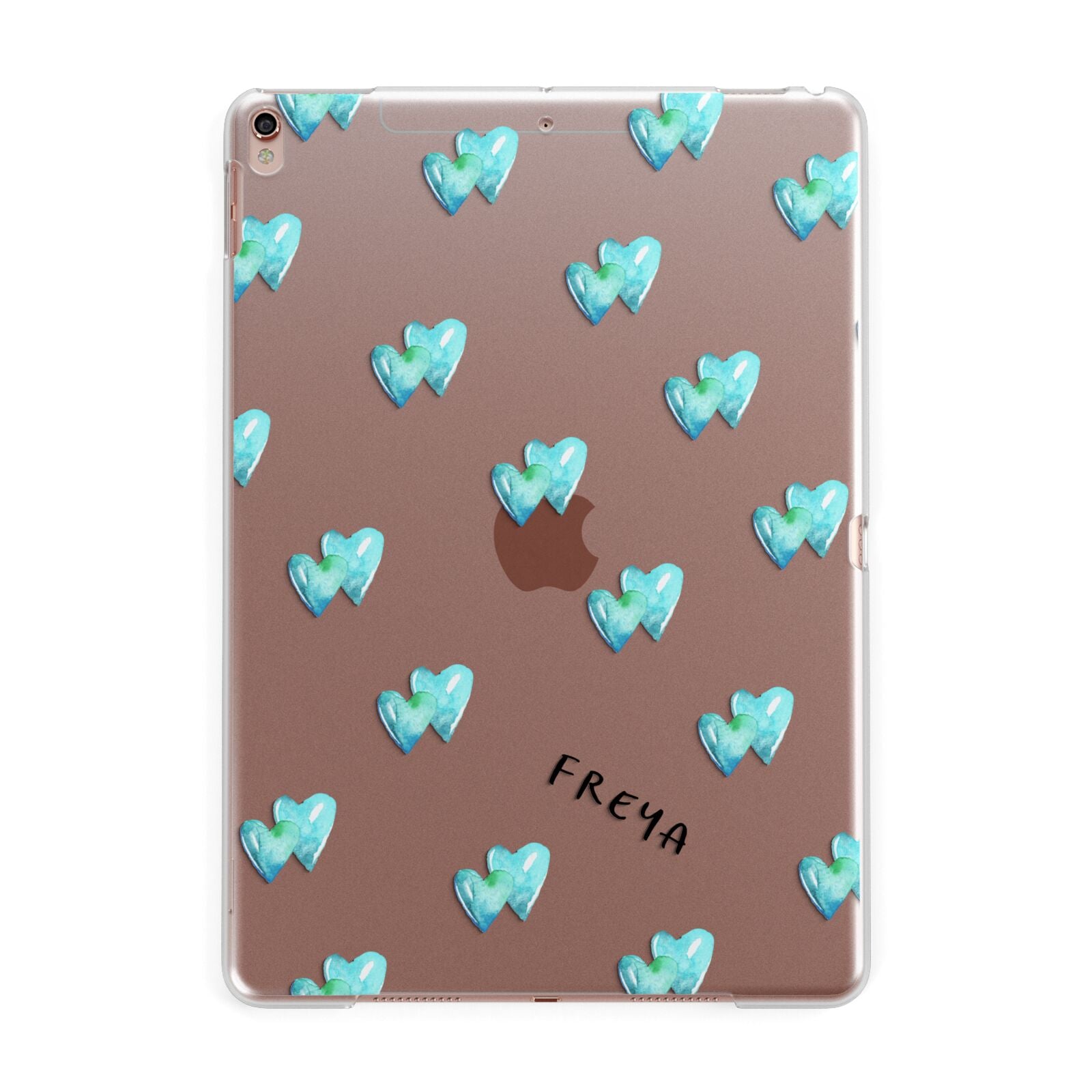 Personalised Blue Hearts Apple iPad Rose Gold Case