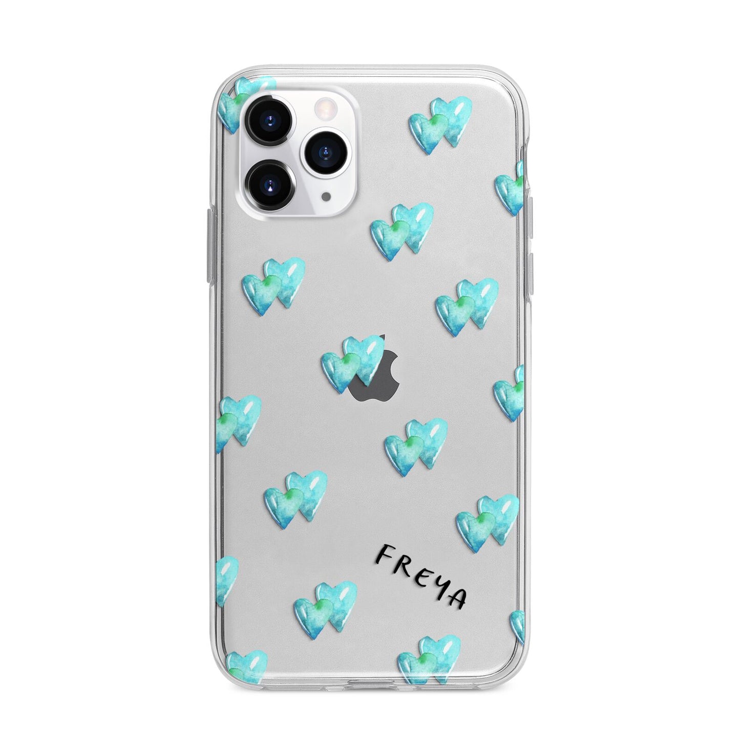 Personalised Blue Hearts Apple iPhone 11 Pro Max in Silver with Bumper Case