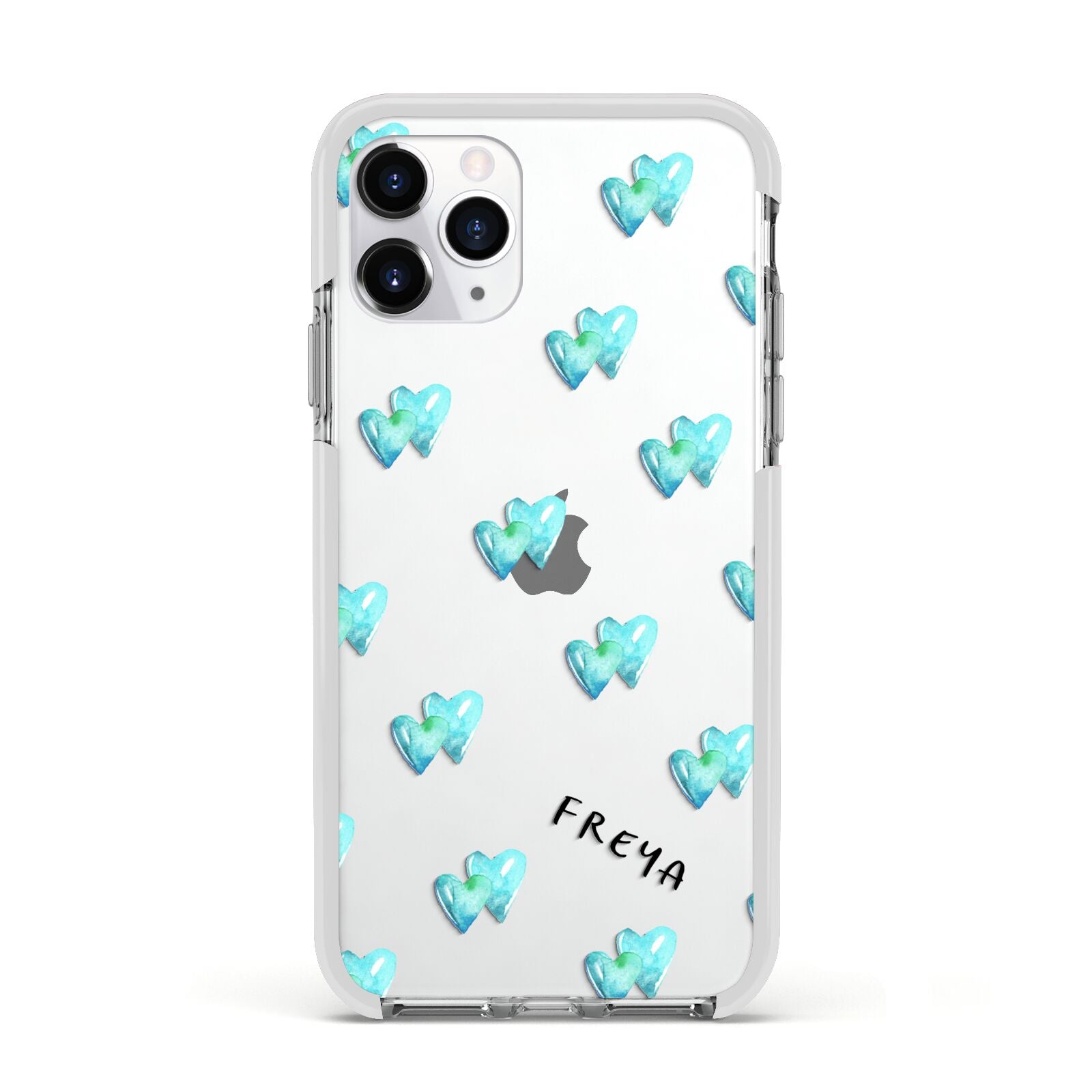 Personalised Blue Hearts Apple iPhone 11 Pro in Silver with White Impact Case