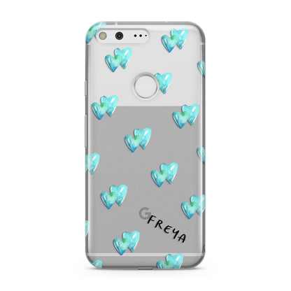 Personalised Blue Hearts Google Pixel Case