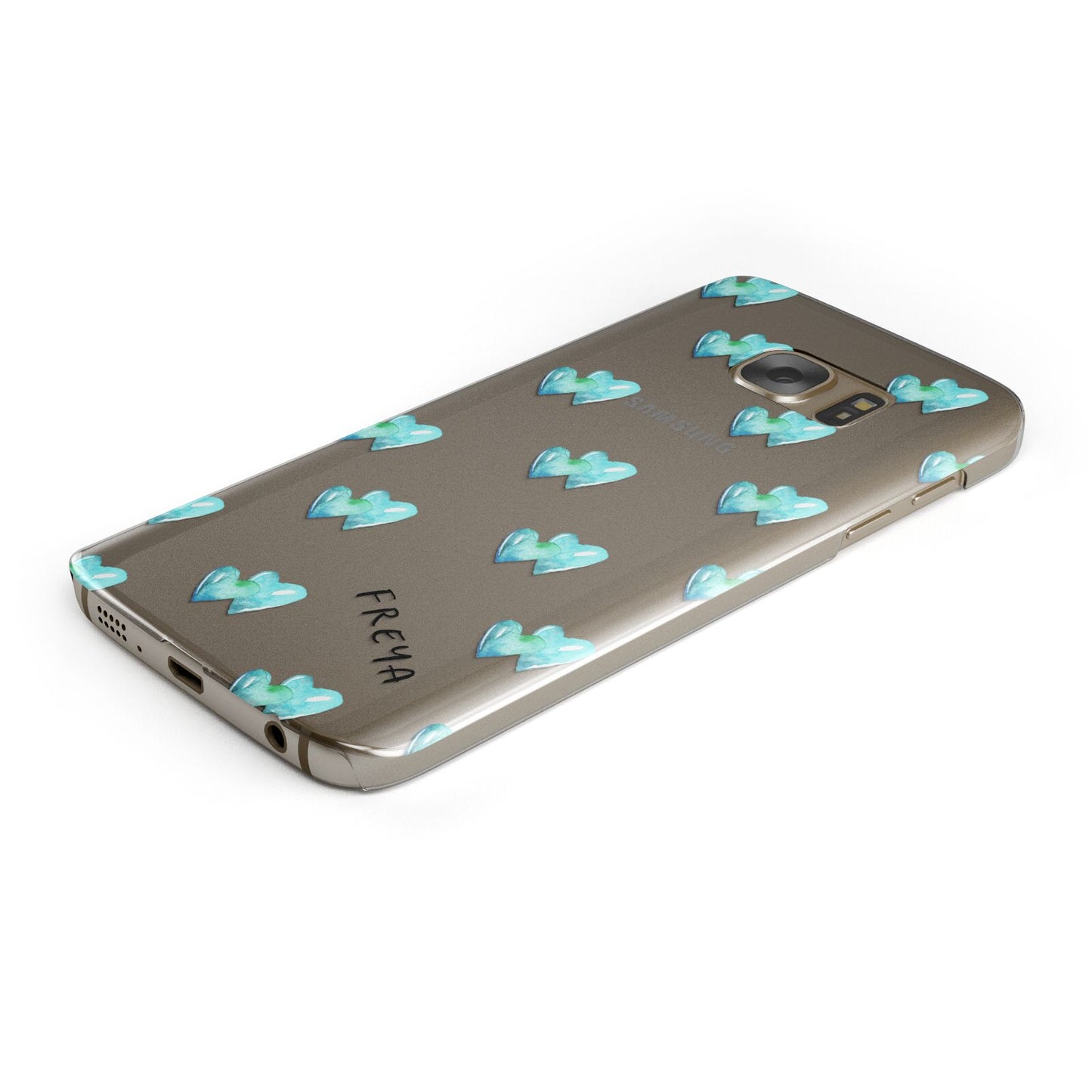 Personalised Blue Hearts Protective Samsung Galaxy Case Angled Image