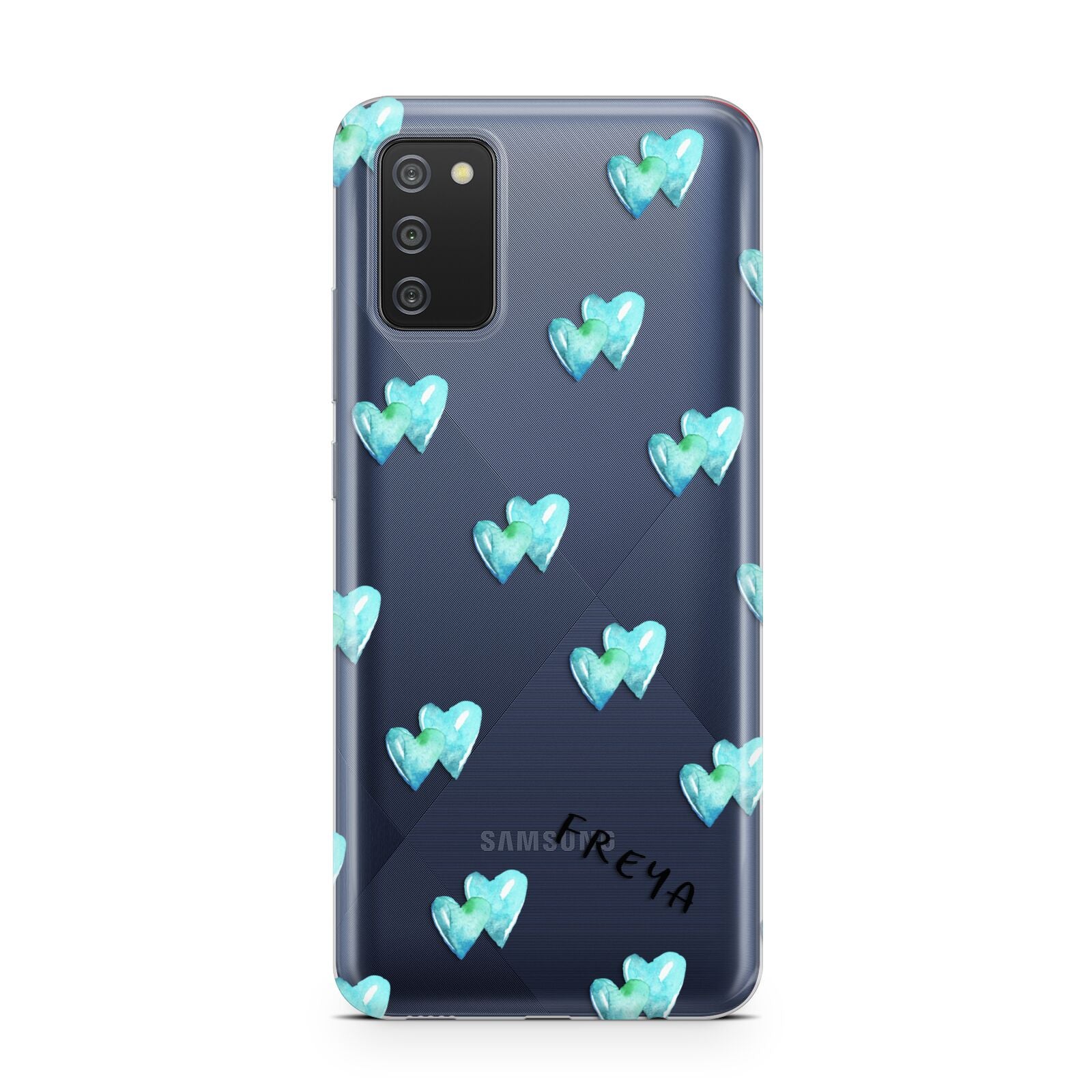 Personalised Blue Hearts Samsung A02s Case