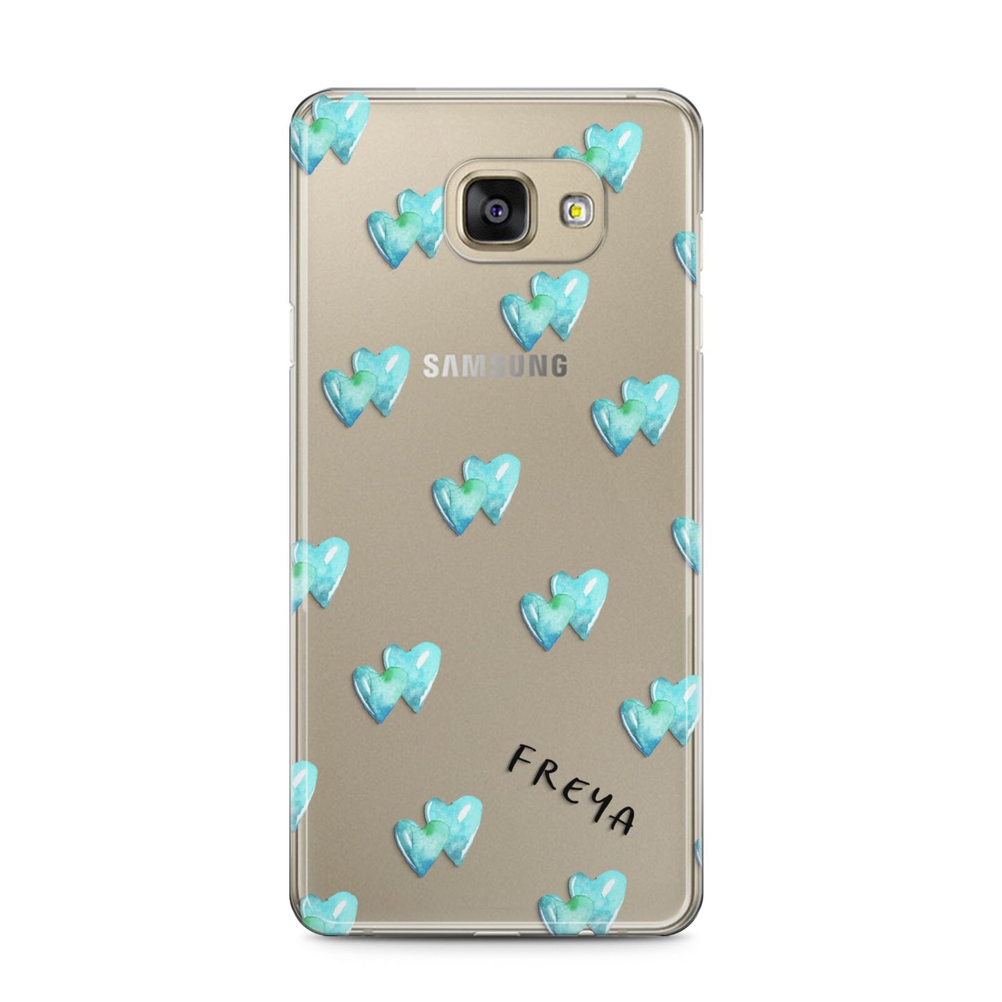 Personalised Blue Hearts Samsung Galaxy A5 2016 Case on gold phone